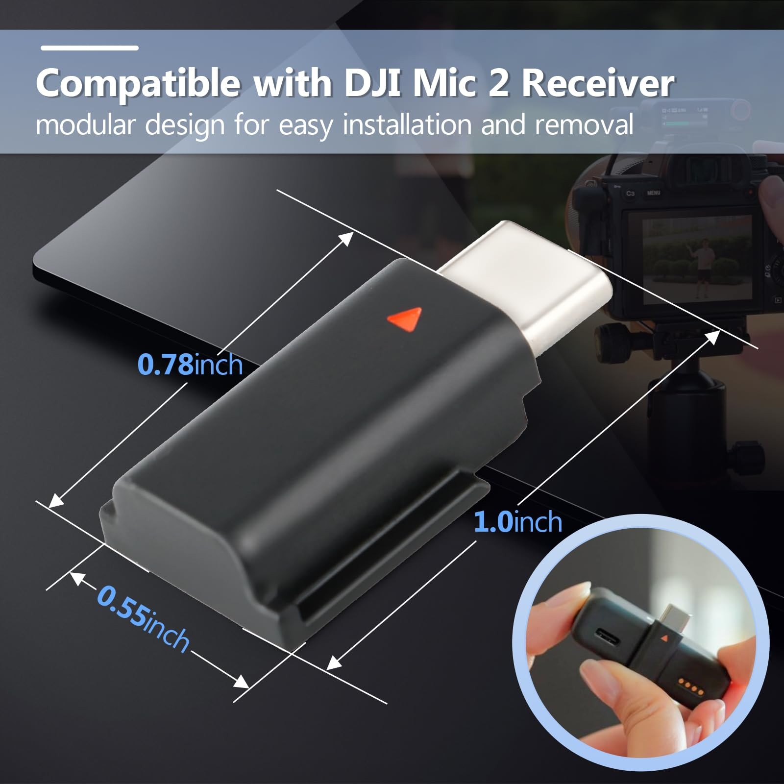 for DJI MIC 2 Adapter Type-C Phone Wireless Microphone Receiver Mic Black