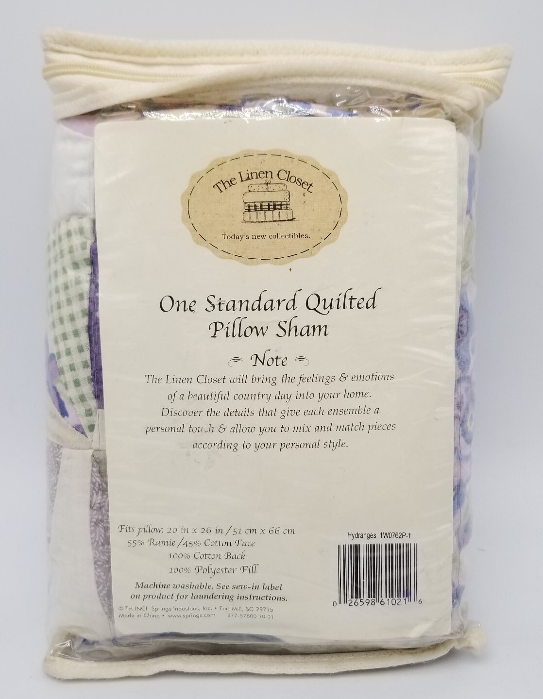 The Linen Closet 1 Standard Quilted Pillow Sham "Hydrangeas" Country Style NOS