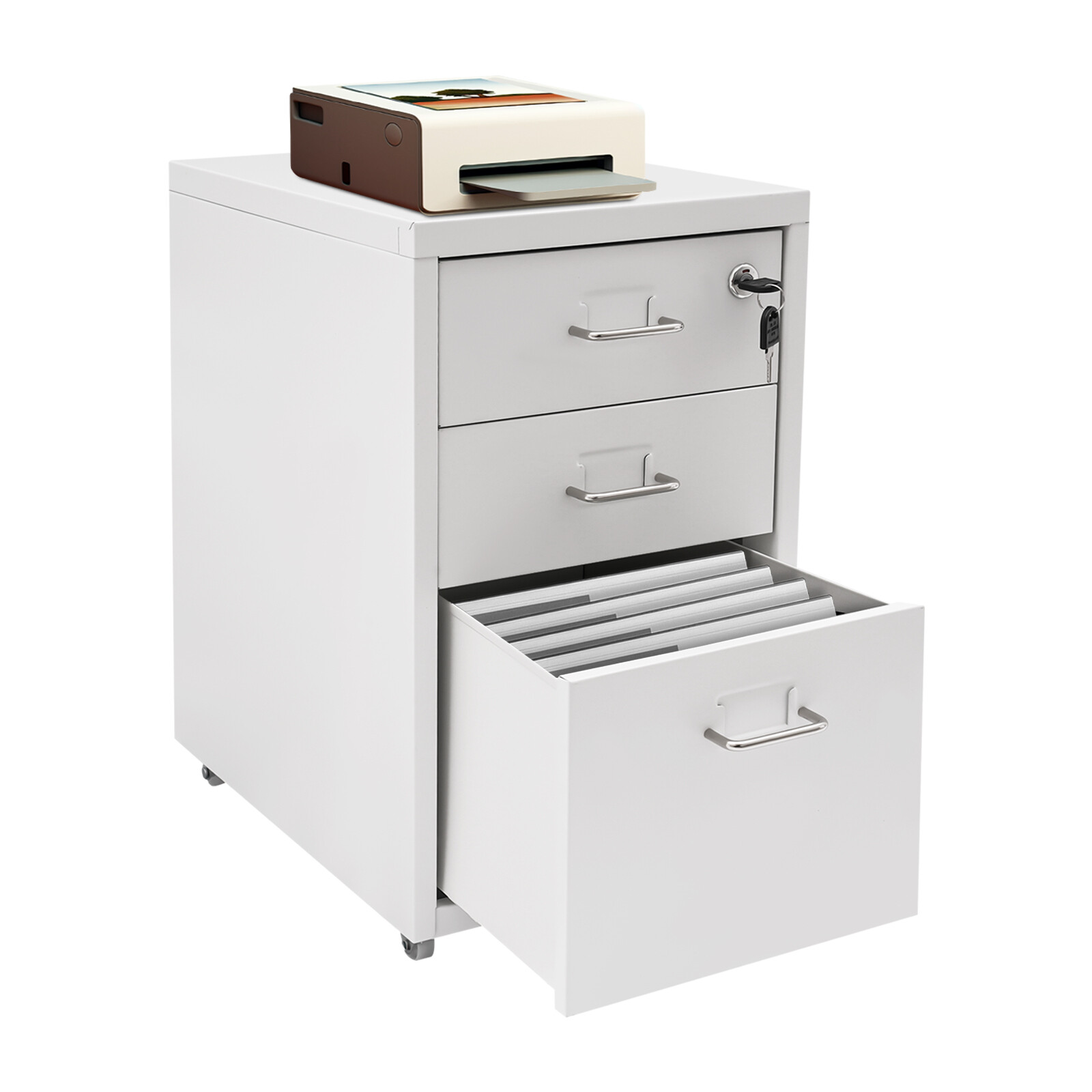 3 Drawer Vertical File Cabinet Lockable Metal Mobile File Cabinet White office