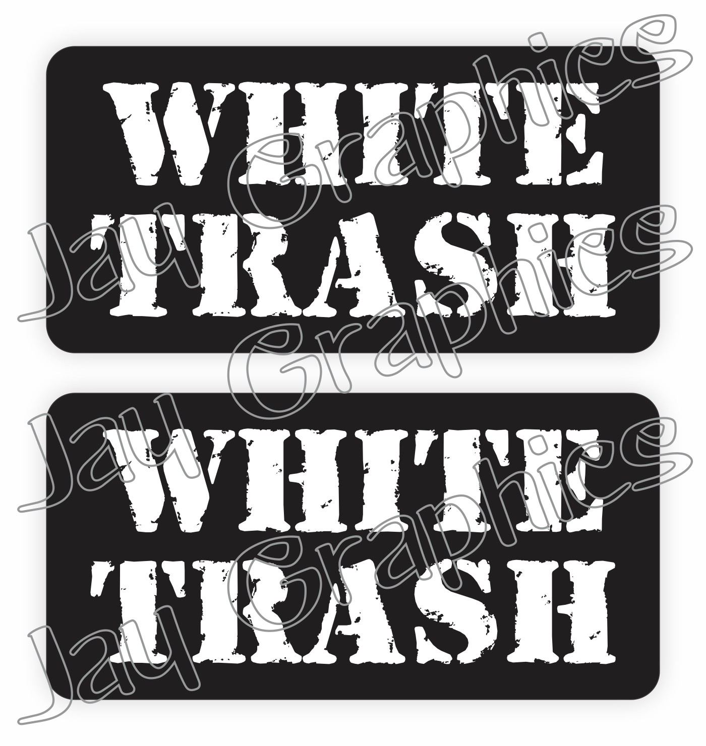 (Pair) WHITE TRASH Hard Hat Stickers / Funny Construction Quotes Decals Labels