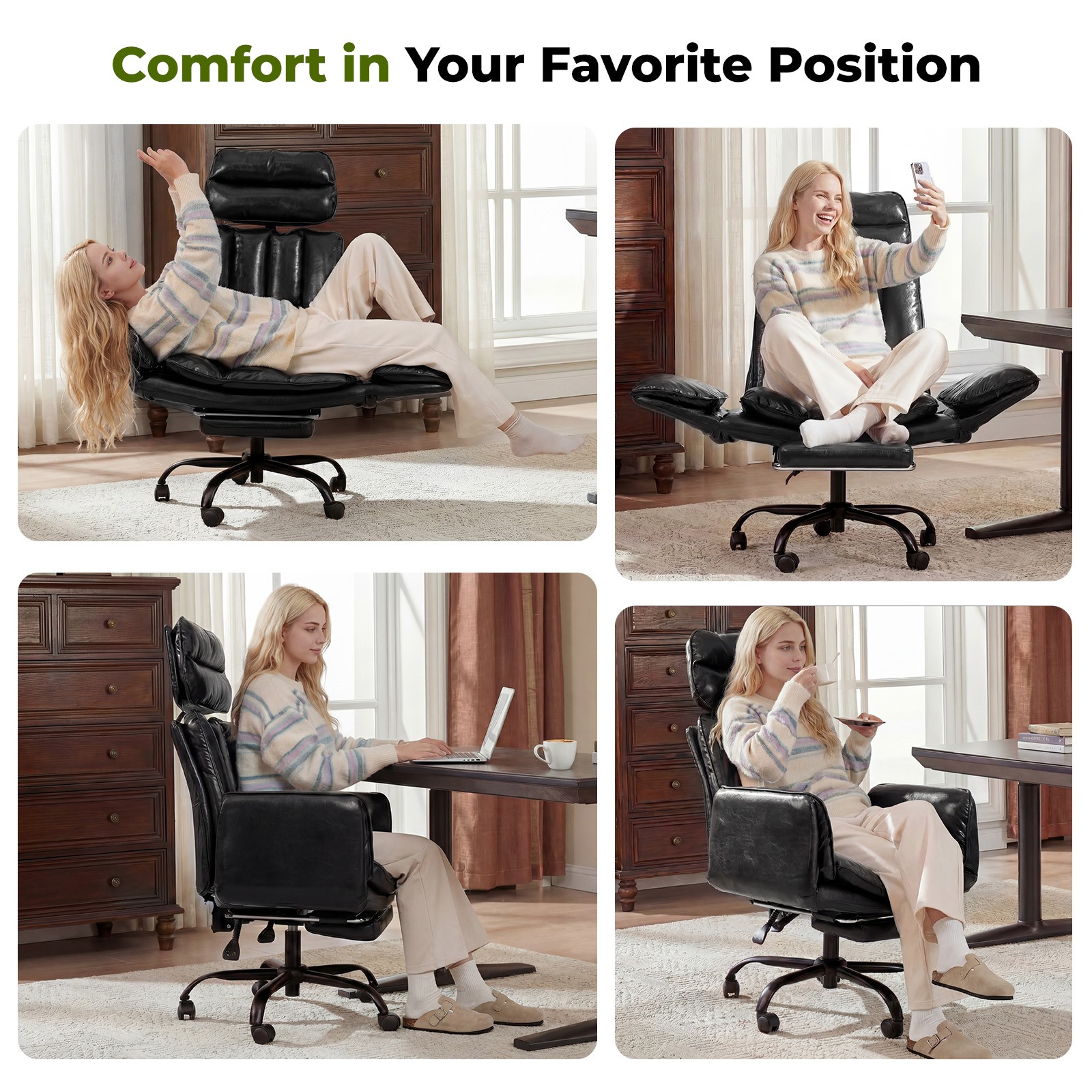 PU Leather Office Chair Ergonomic Computer Gaming Chair Desk Chair with Footrest