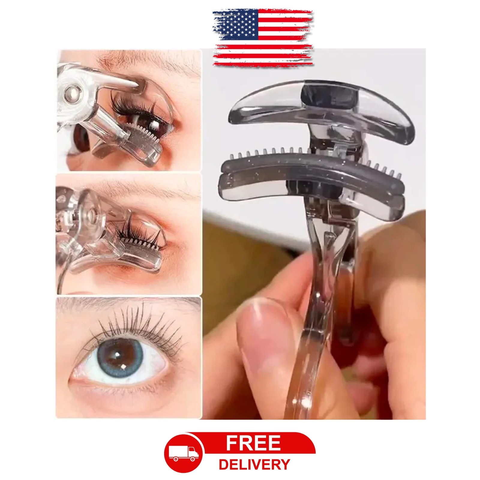 Dual Eyelash Curler with Comb Wide & Partial Clip Natural Curl Waterproof Tool
