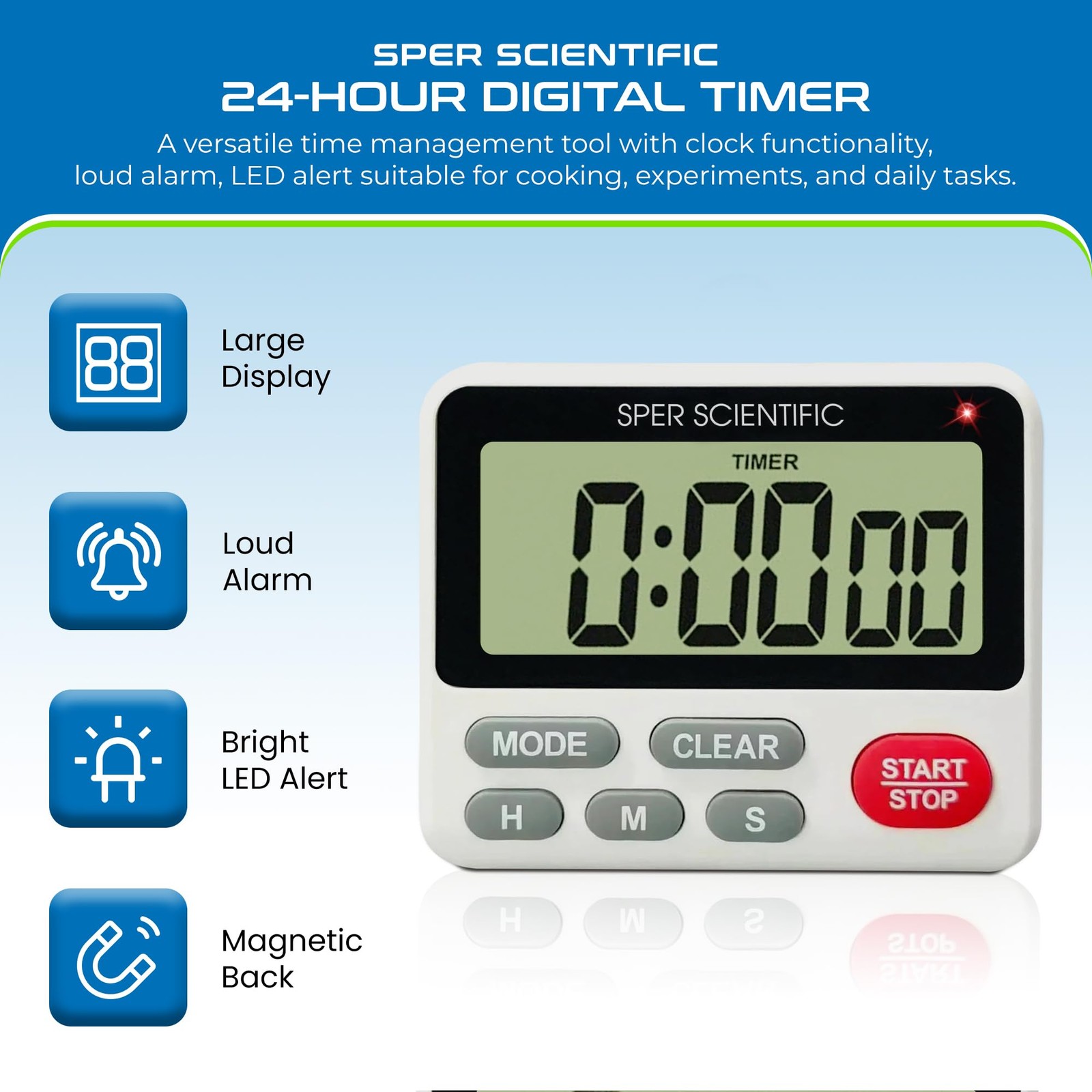 24-Hour Digital Lab + Kitchen Timer with LED Light 810001 - Precision Countdo...