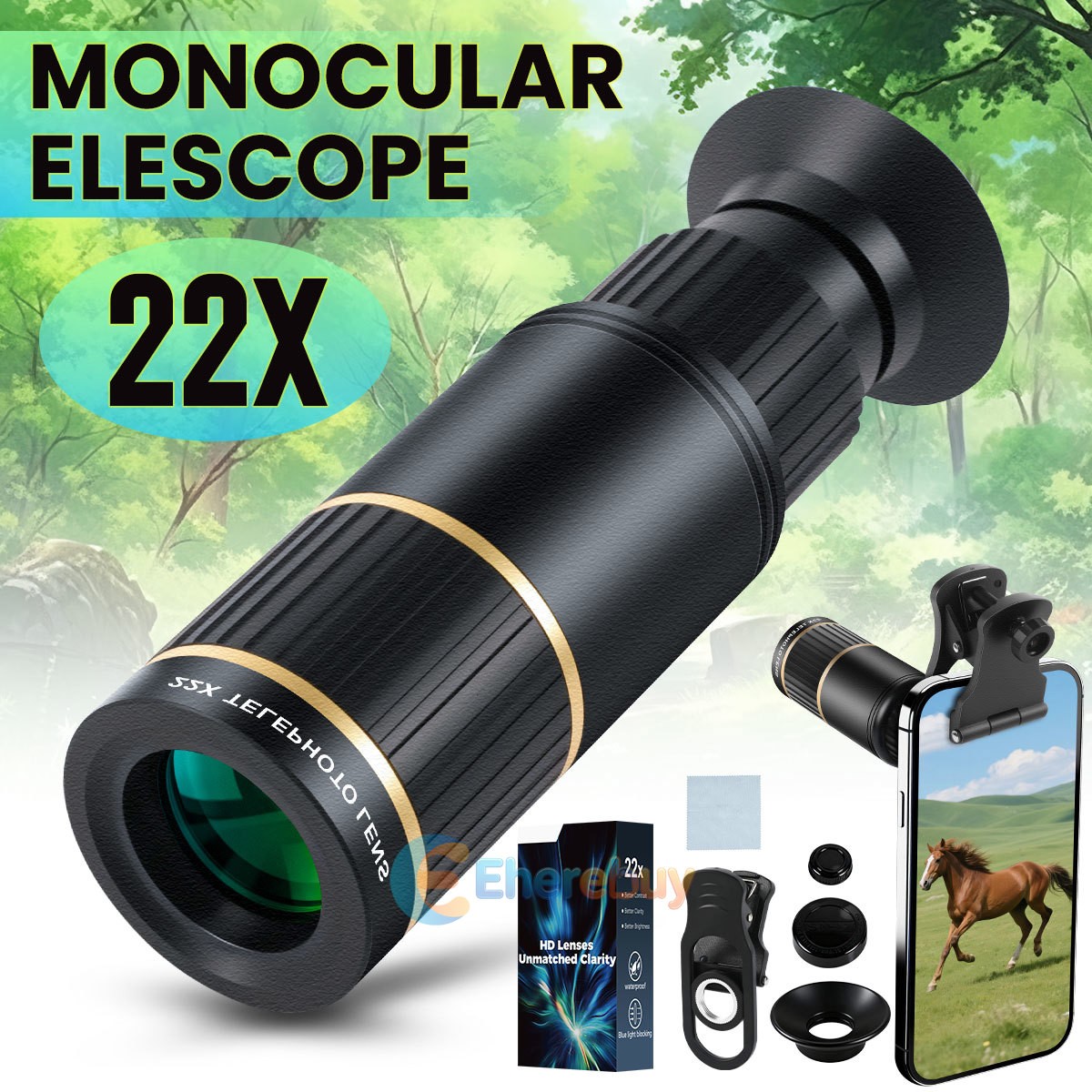 Universal 22X Zoom Lens Optical Clip Telephoto Telescope Cell Phone Camera Lens