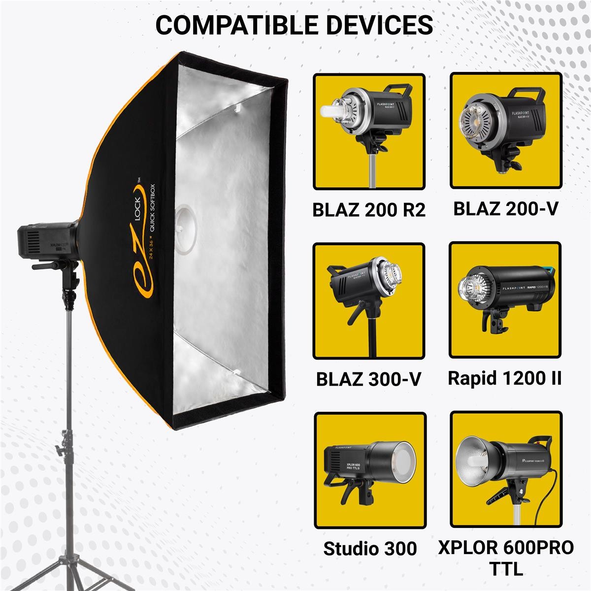 Glow EZ Lock 24x36" Quick Strip Rectangular Bowens Mount Softbox Lighting Kit wi
