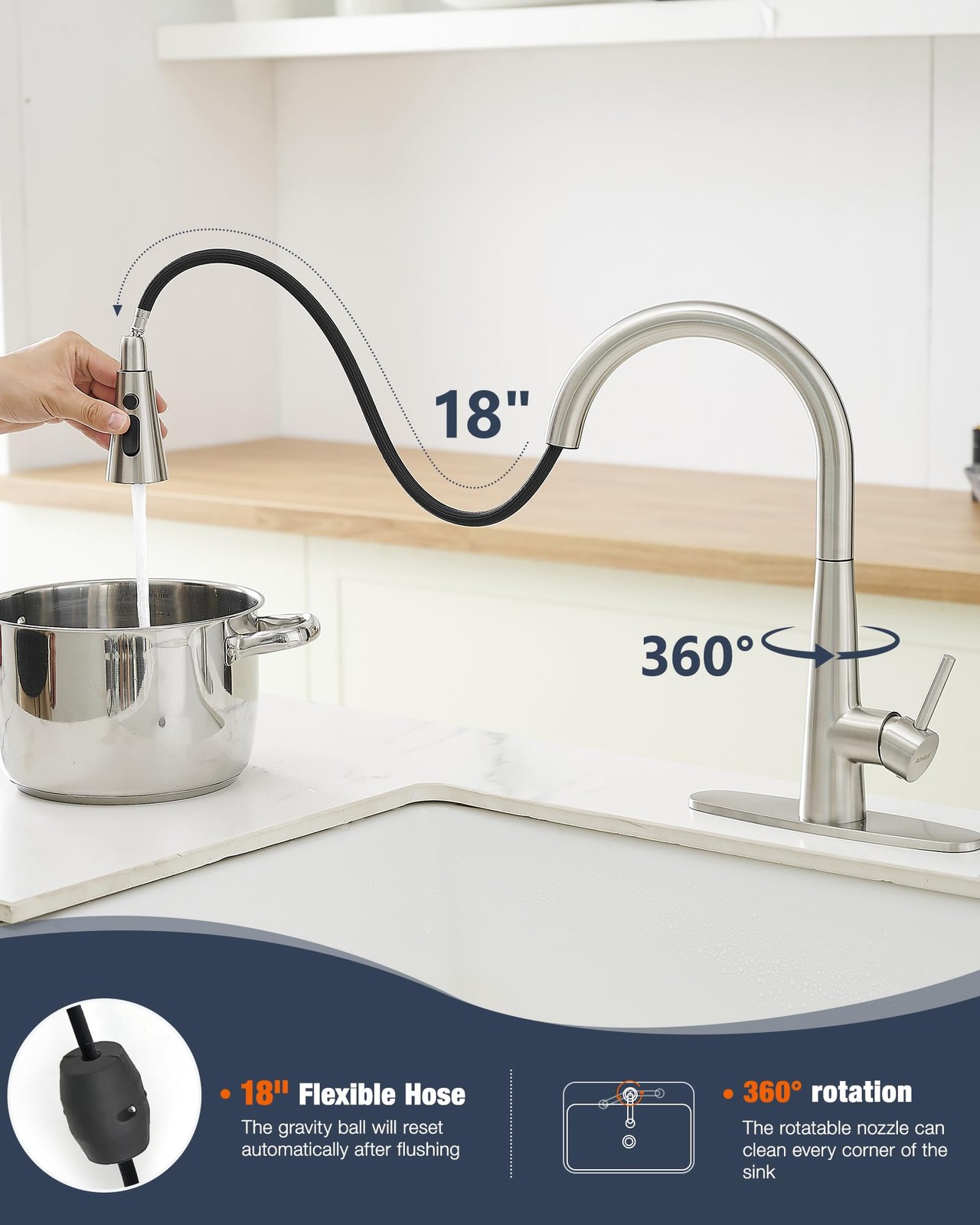 AIMADI Kitchen Faucet with Pull Down Sprayer,High Arc 360° Brushed Nickel