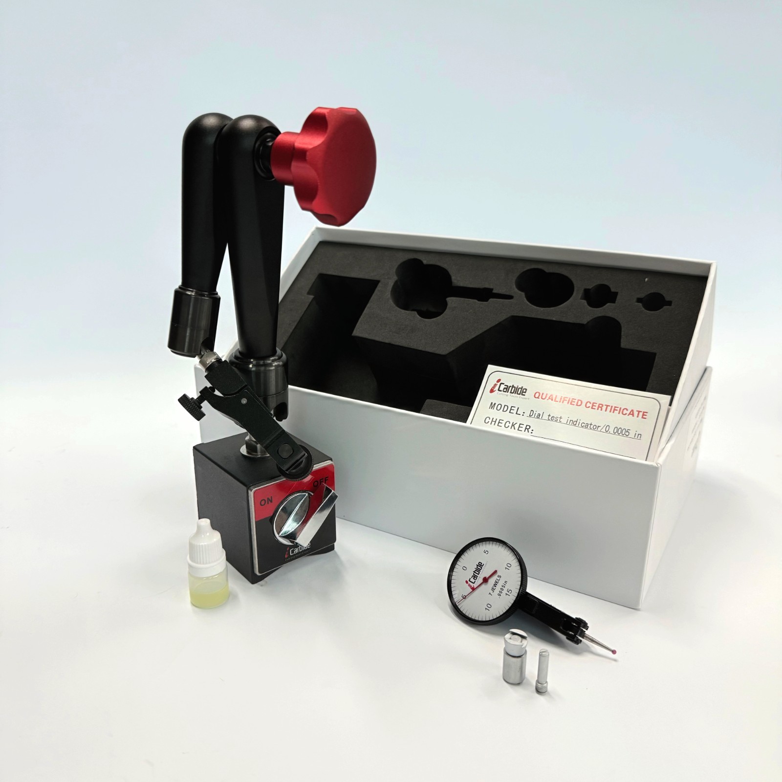 176lbs Hydraulic Magnetic Base Indicator Stands & 0.0005″ Dial Indicator Set