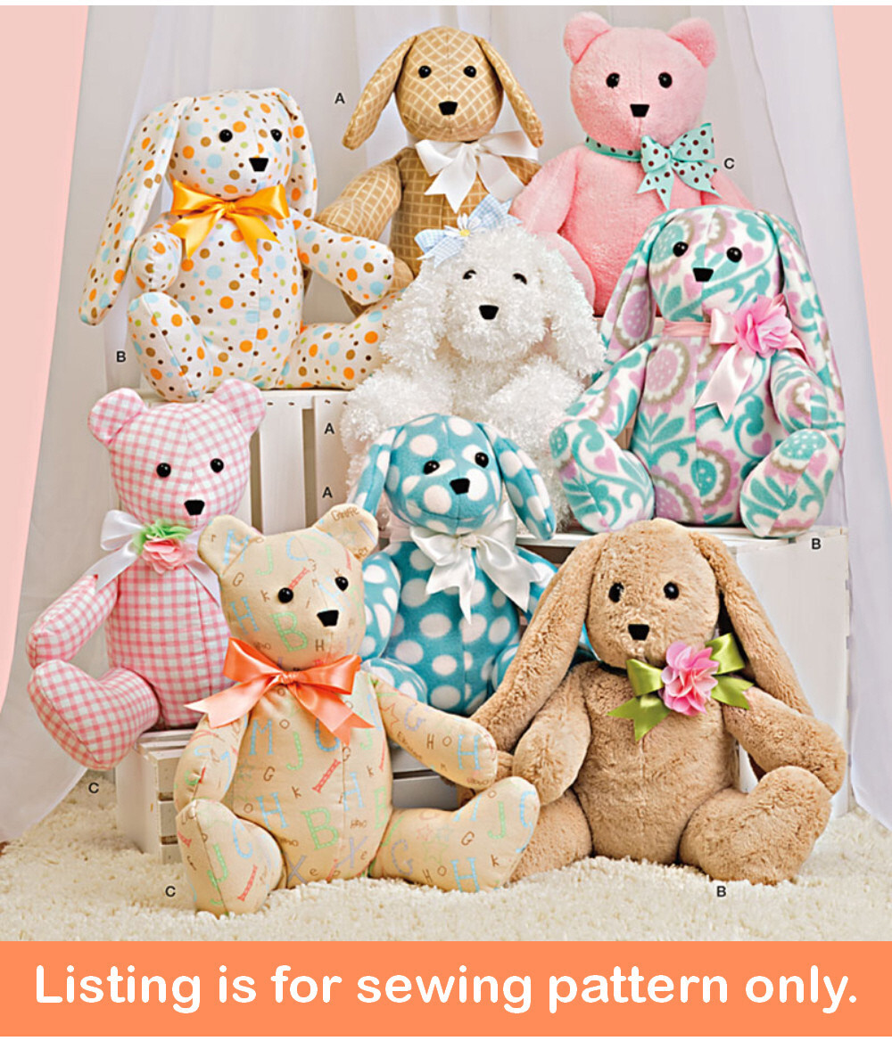 SEWING PATTERN Sew Stuffed Animal Soft Plush Toy - Teddy Bear Cat Dog Bunny 8044