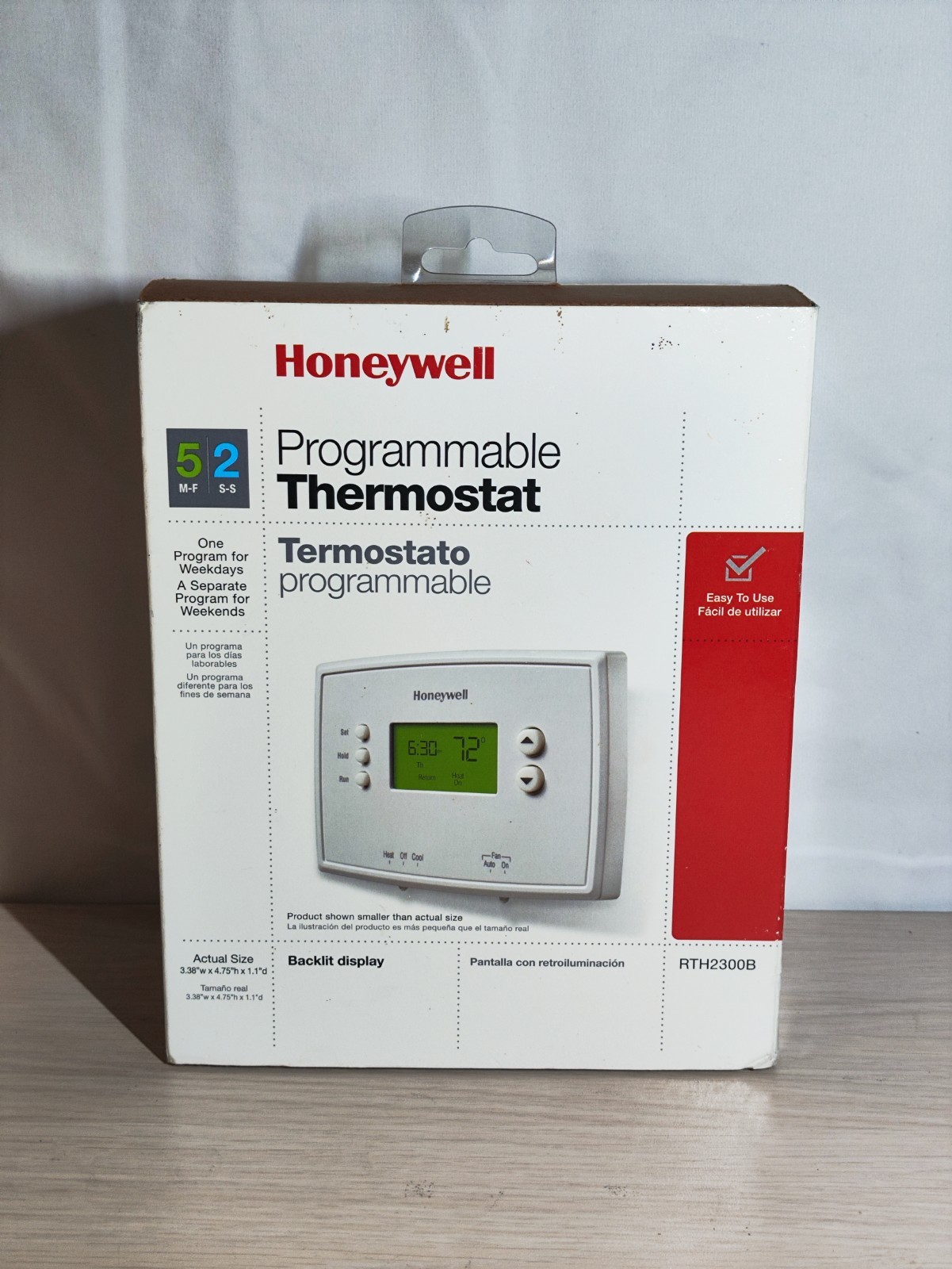 Honeywell Programmable Thermostat RTH2300B 5-2 Day Temp Clock Heat/Cool Backlit