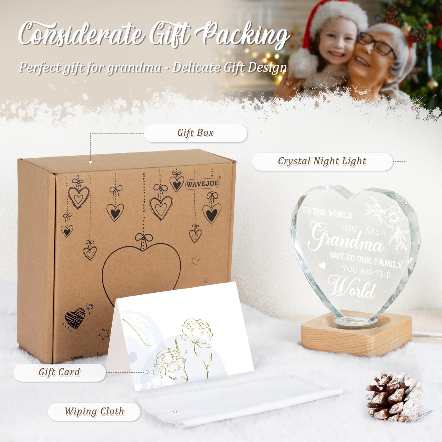 To My Grandma Gifts from Grandchildren, Engraved Crystal D Gift for
