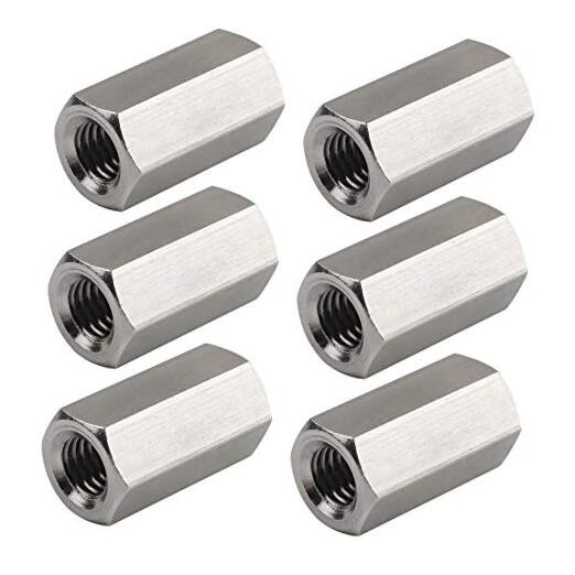 Pack of 6 M8 X 1.25-Pitch 24mm Length Metric Hex Coupling Nut 304 Stainless