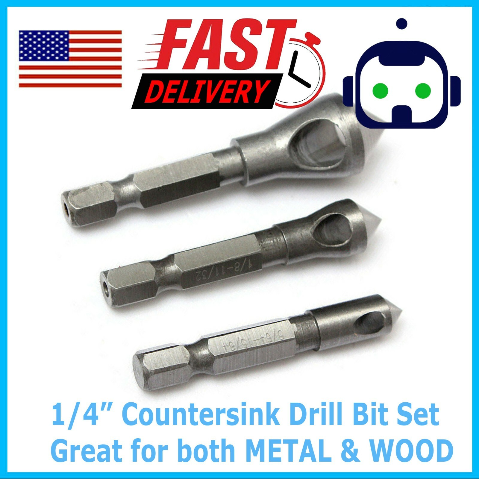 3PCS Countersink Drill Bit Set 1/4'' Hex Shank HSS Woodworking Pilot Screw Holes