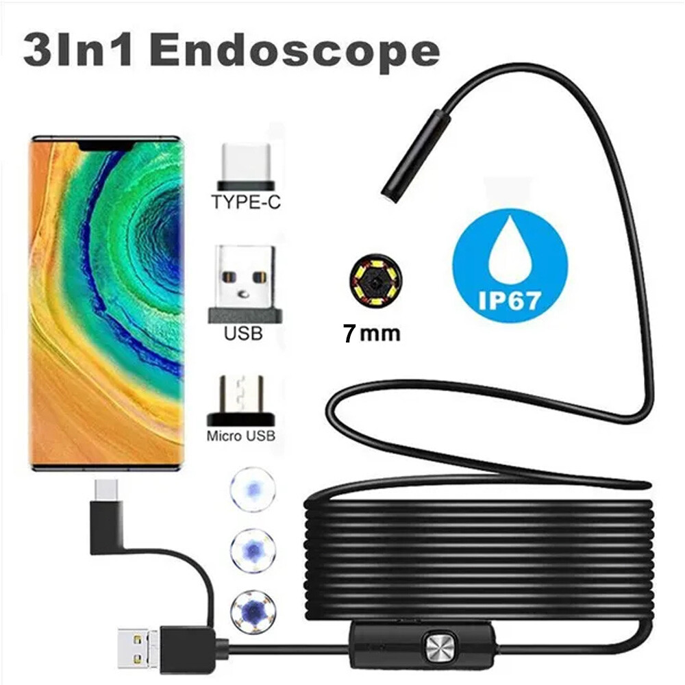 Endoscope HD Camera USB Type-C Waterproof Borescope Snake Inspection For Android