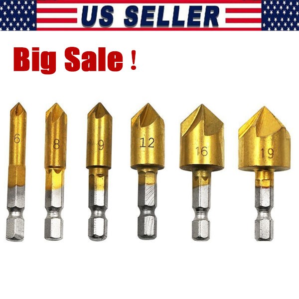 6× Chamfer Countersink Deburring Drill Bit Set Crosshole Cutting Metal Tool Kit