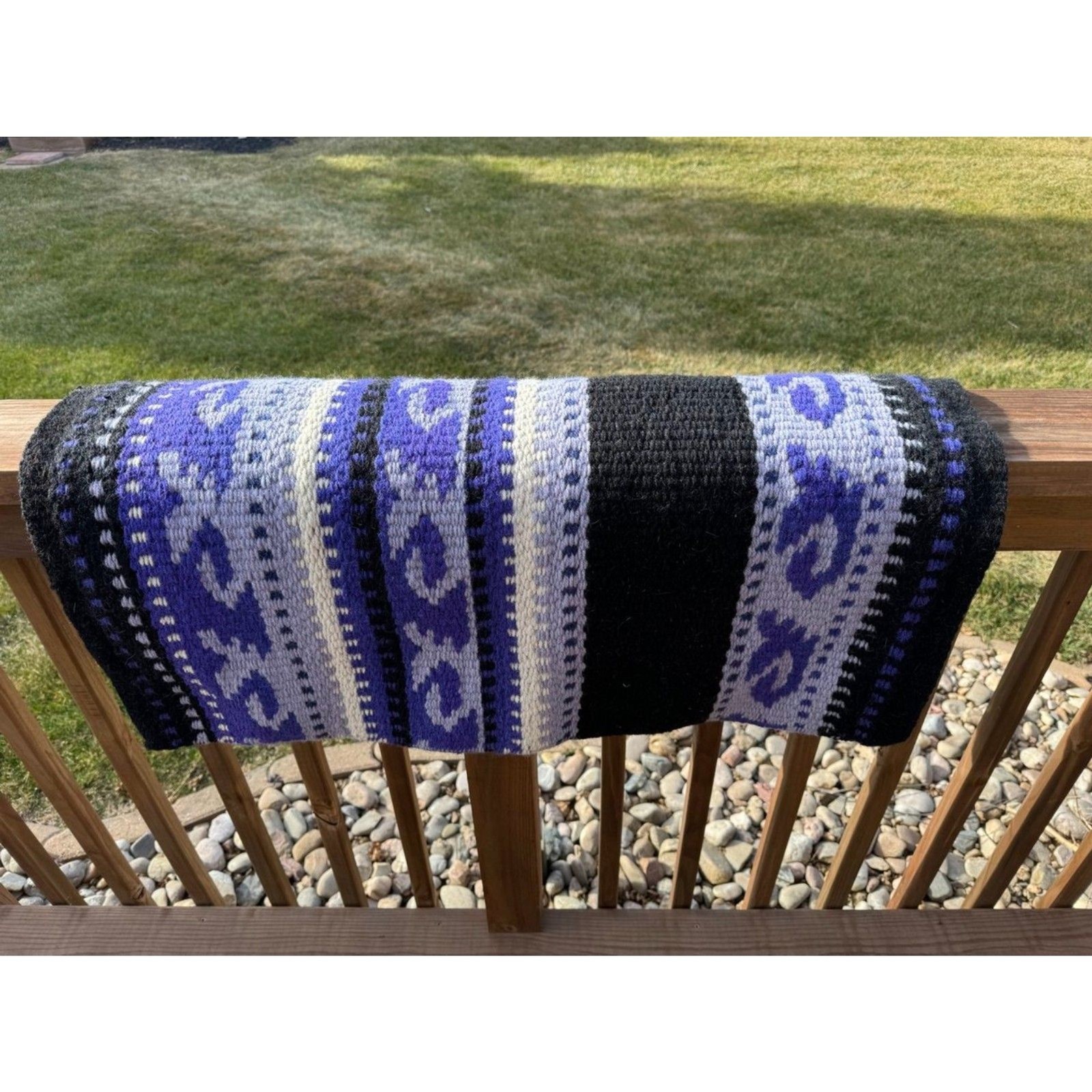 Horse Saddle Blanket black purple 34"x 34" Western Used Equine