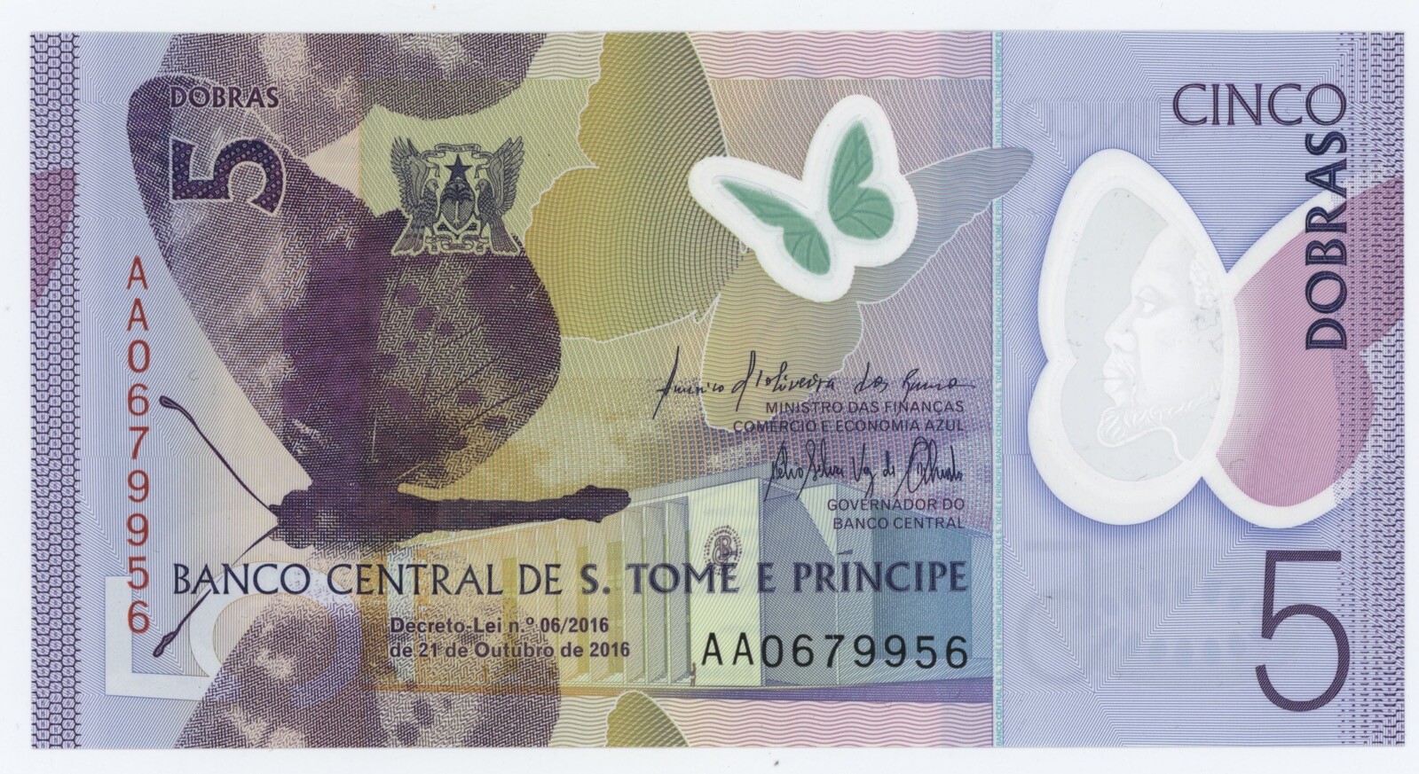 St. Thomas & Prince 5 Dobras 21-10-2016 Pick 70 UNC Banknote Uncirculated