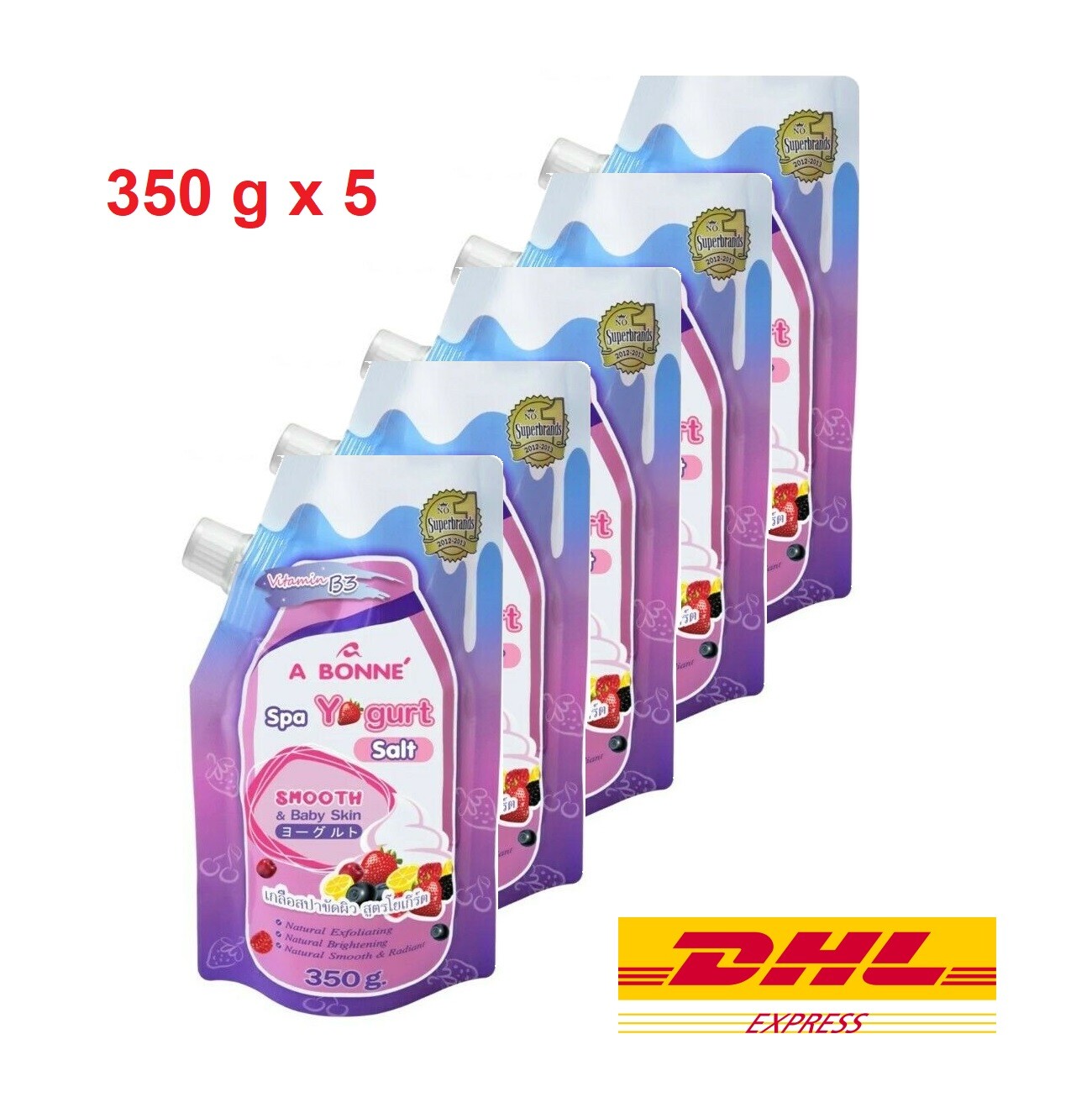 5 x A BONNE' Spa Yogurt Salt Brightening Smooth Baby Skin Vitamin B3 Scrub 350g