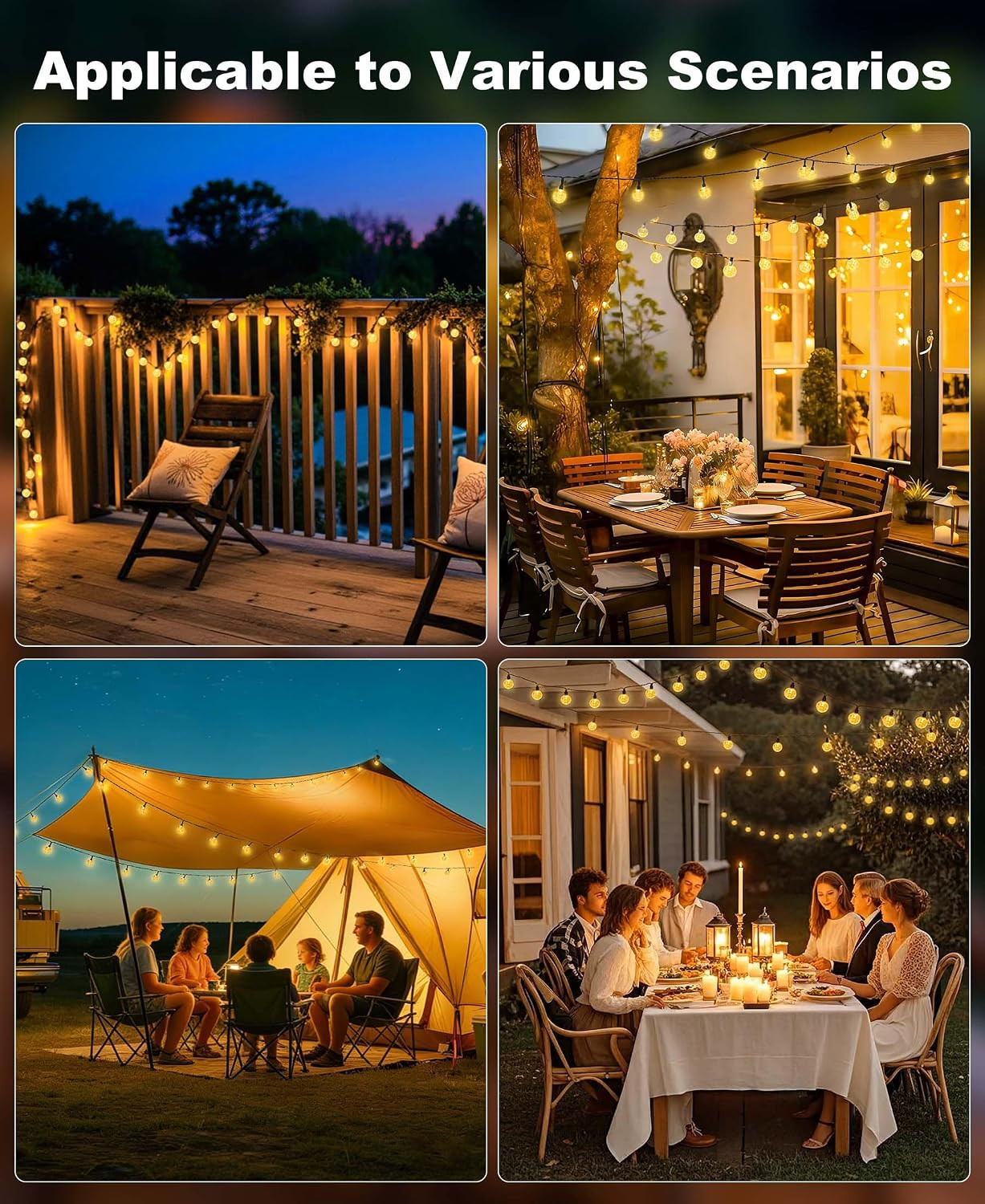 1 Pack Solar String Lights Outdoor, Total 49FT 50 LED Crystal Globe | IP65 Water