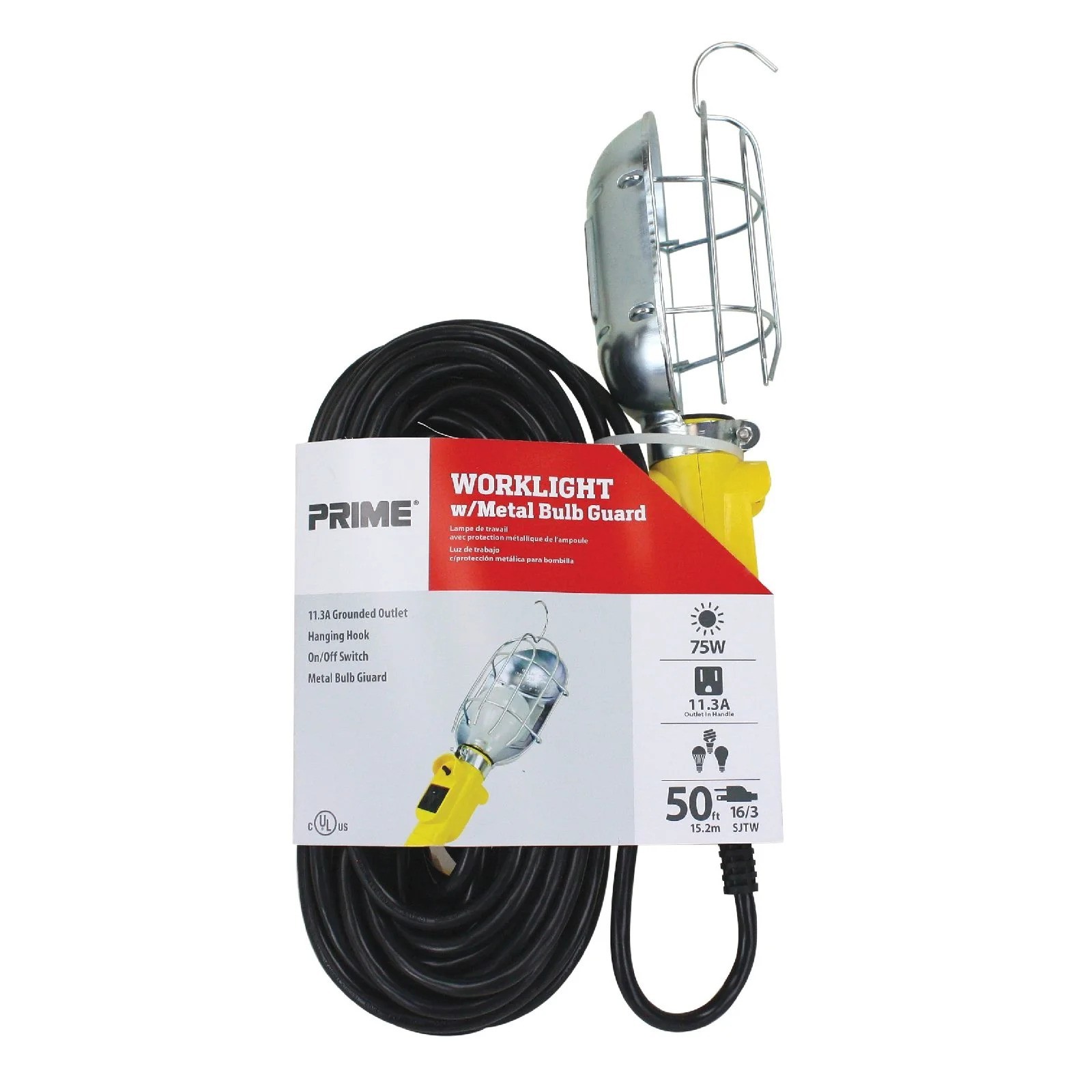 Prime Work Light 75 Watt Metal Guard Work Light w/50ft Cord TL010630