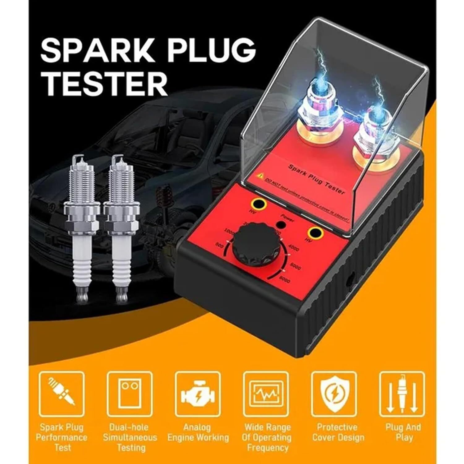 Car 12V Dual Hole Spark Plug Tester Diagnostic Tool Gasoline Ignition Analyzer