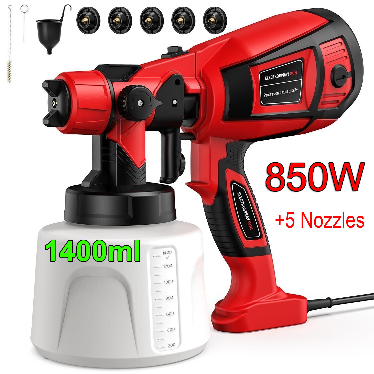 800W 1400ML Electric High Pressure Spray Gun HVLP Airless Paint Sprayer Handheld