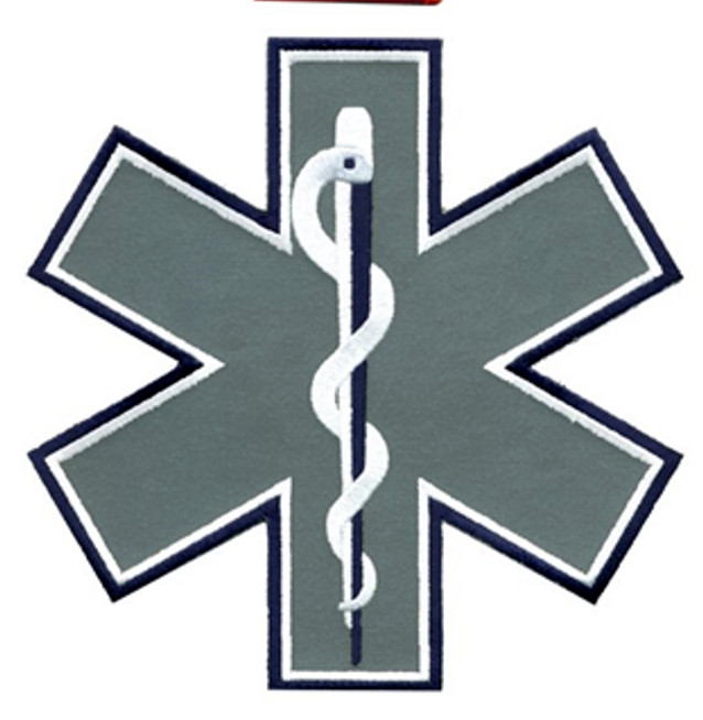 REFLECTIVE STAR OF LIFE EMT EMS FIRE 7X7 EMBLEM BLUE NAVY PATCH