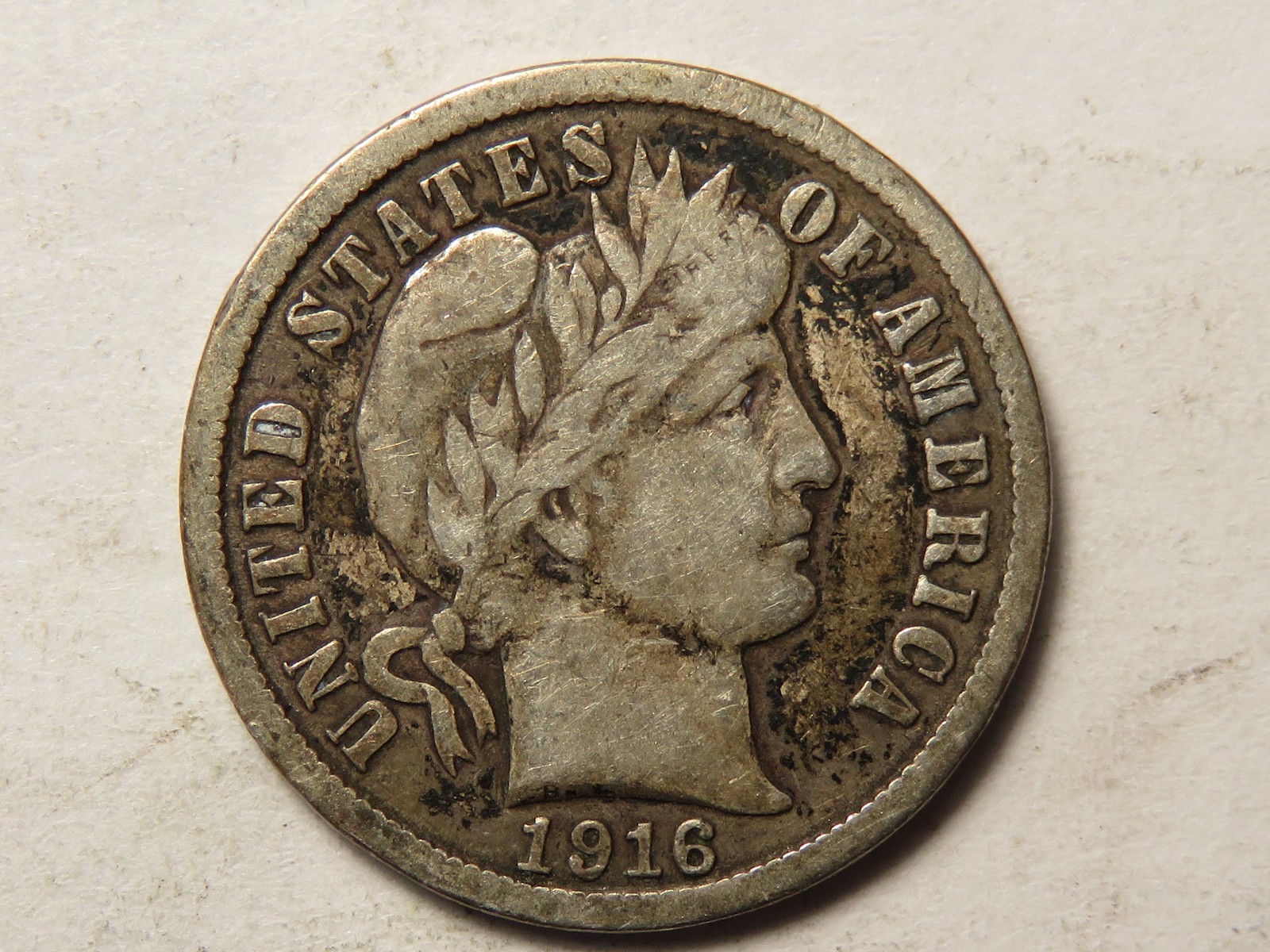 1916-P Barber Dime Grading VF