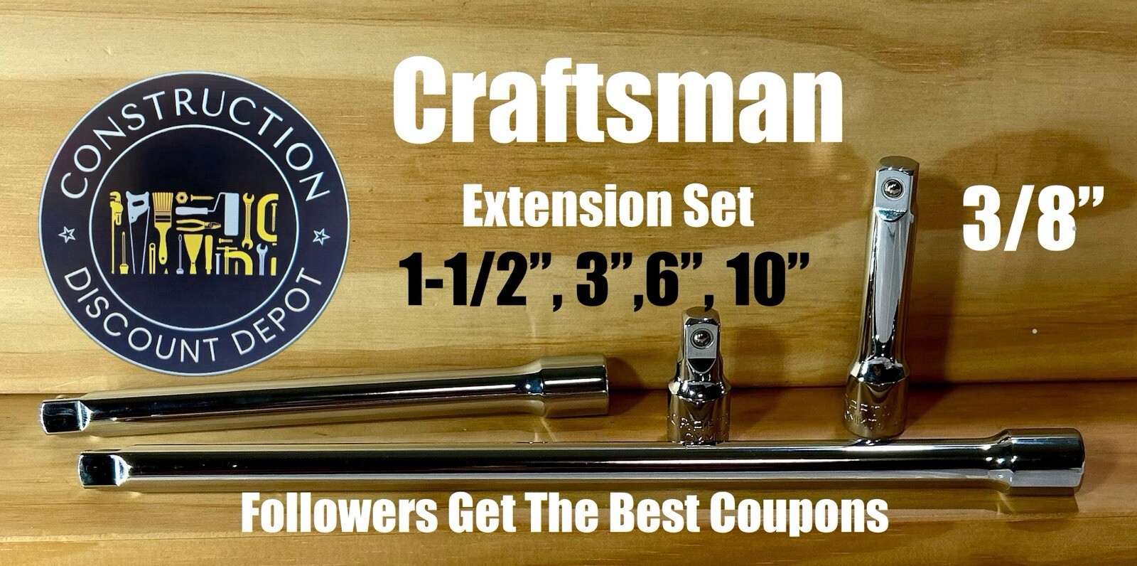 Craftsman 3/8" Drive Socket Extension Bar Set Includes 10" 6" 3" 1-1/2"