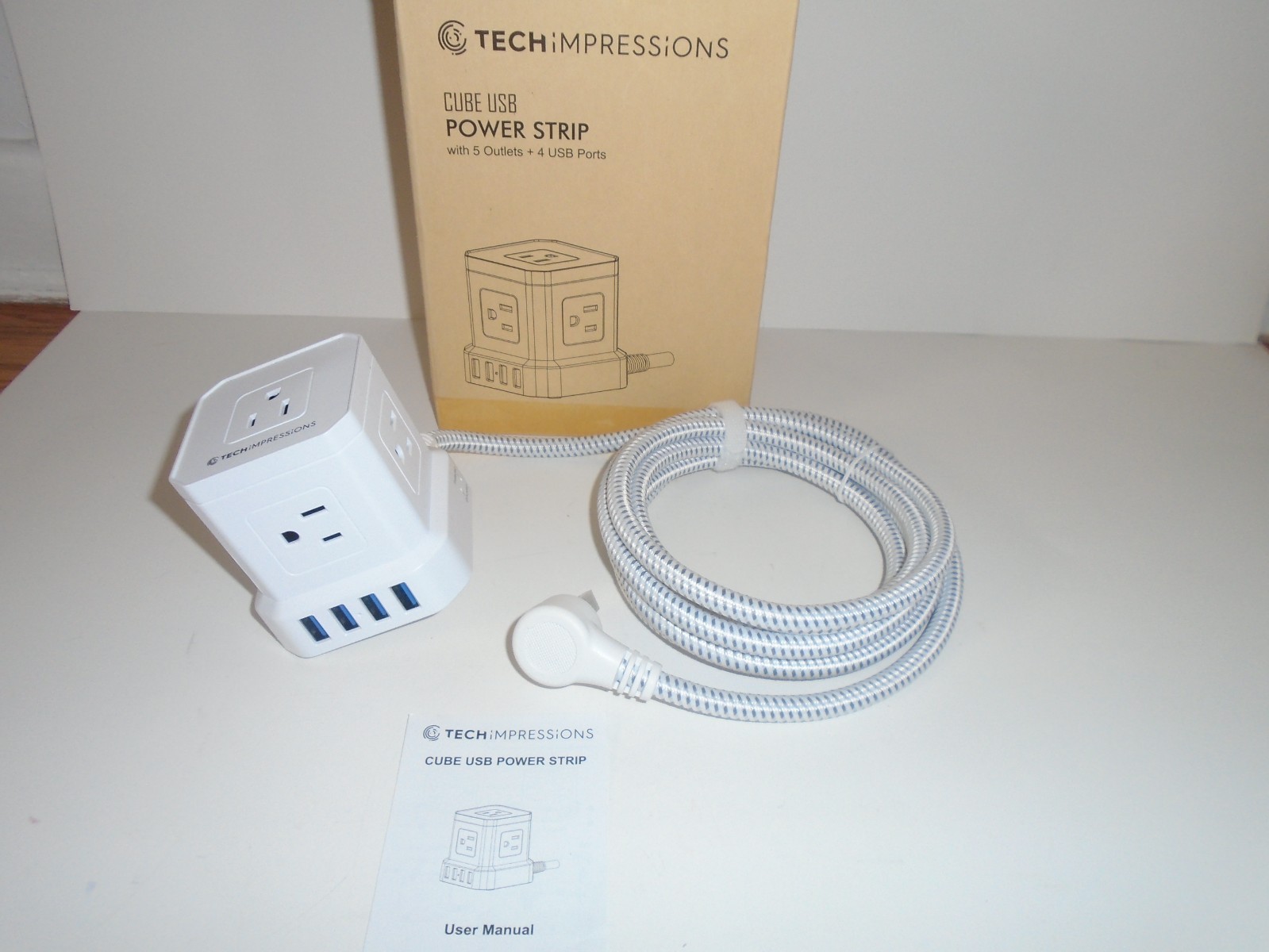 Tech Impressions Cube USB Power Strip W/5 Outlets & 4 USB Ports New In Box
