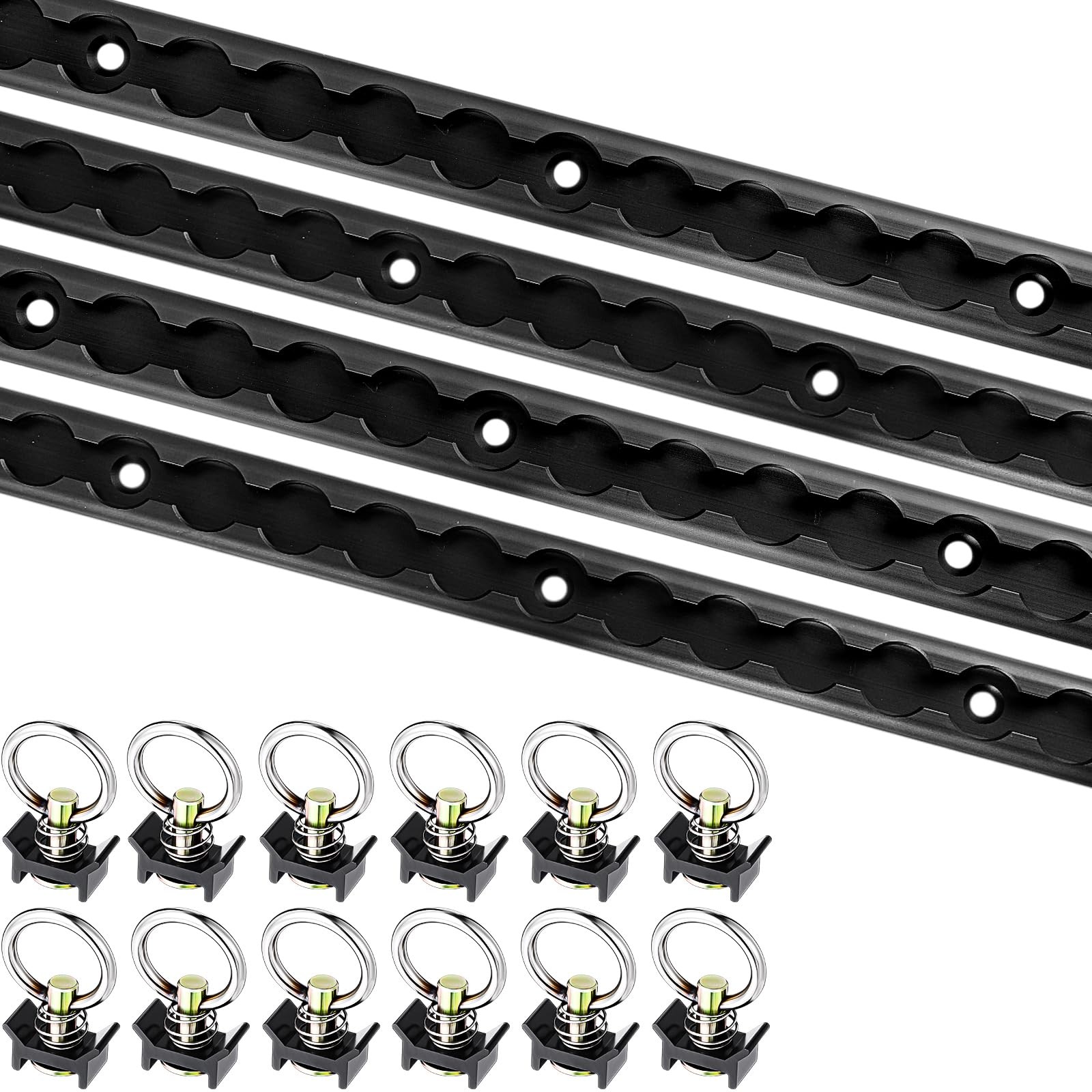 4FT L-Track Tie Down System 4-Pack Aluminum Black with Stud O-Ring Fittings Trai