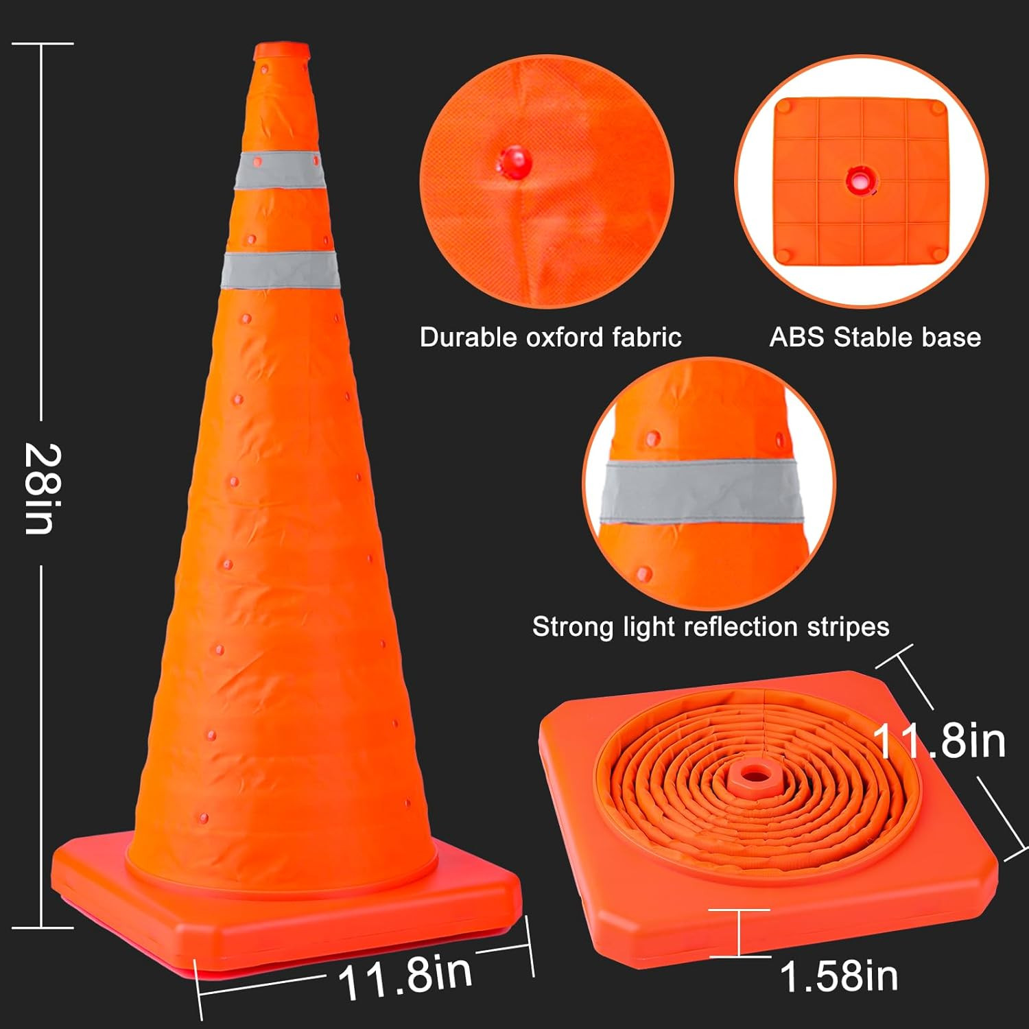 2 Pack 28" Collapsible Traffic Safety Cones - Reflective Parking Training