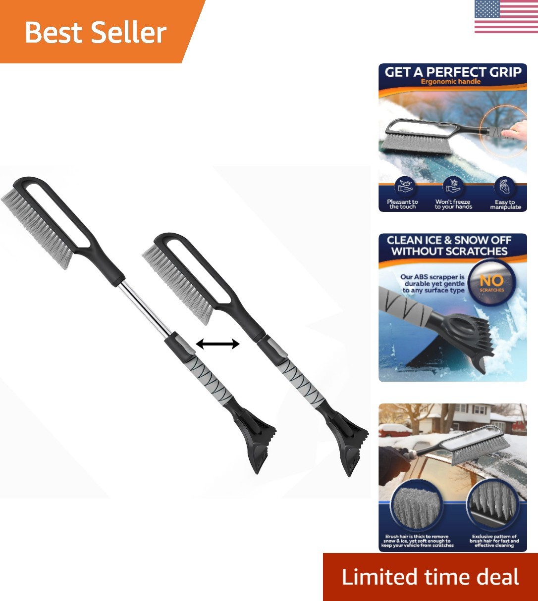34.5" & Ice Scrapers for Car Windshield with Foam Grip for Cars Extendable, S...