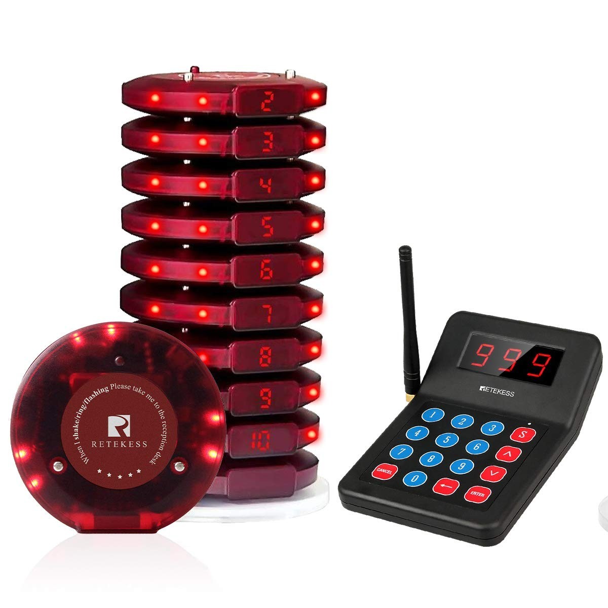Retekess T119 Restaurant Pager System 10 Coaster Pagers w/ Box Open Box