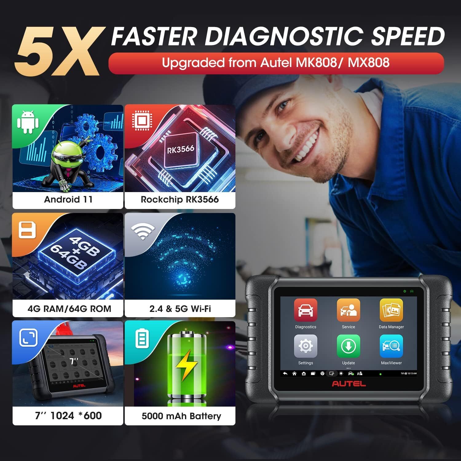 Autel MX808S PRO MaxiDAS DS708 Diagnostic Scanner OBD2 Code Reader Active Test