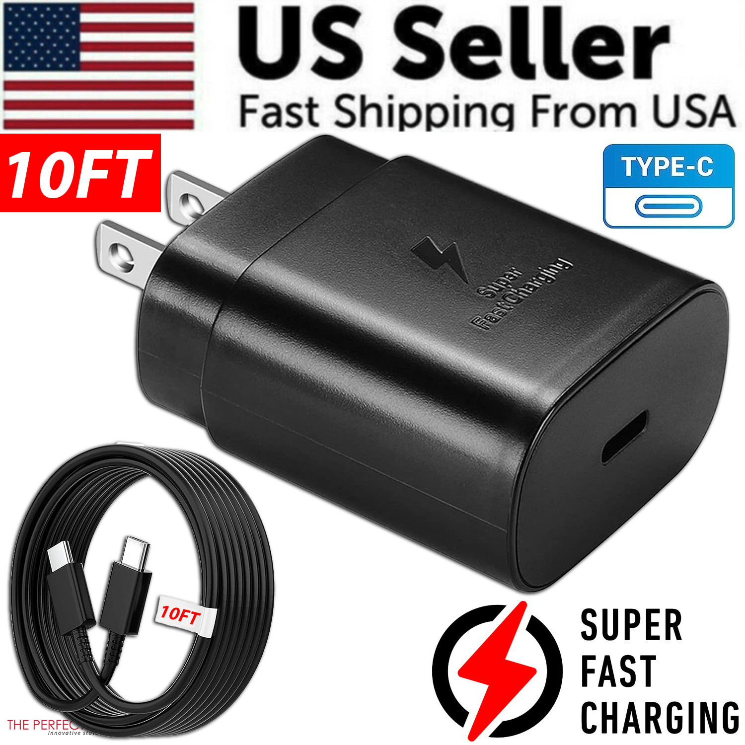 25W USB-C Super Fast Wall Charger 10FT Cable For Samsung Galaxy S25 S24 S23 S22