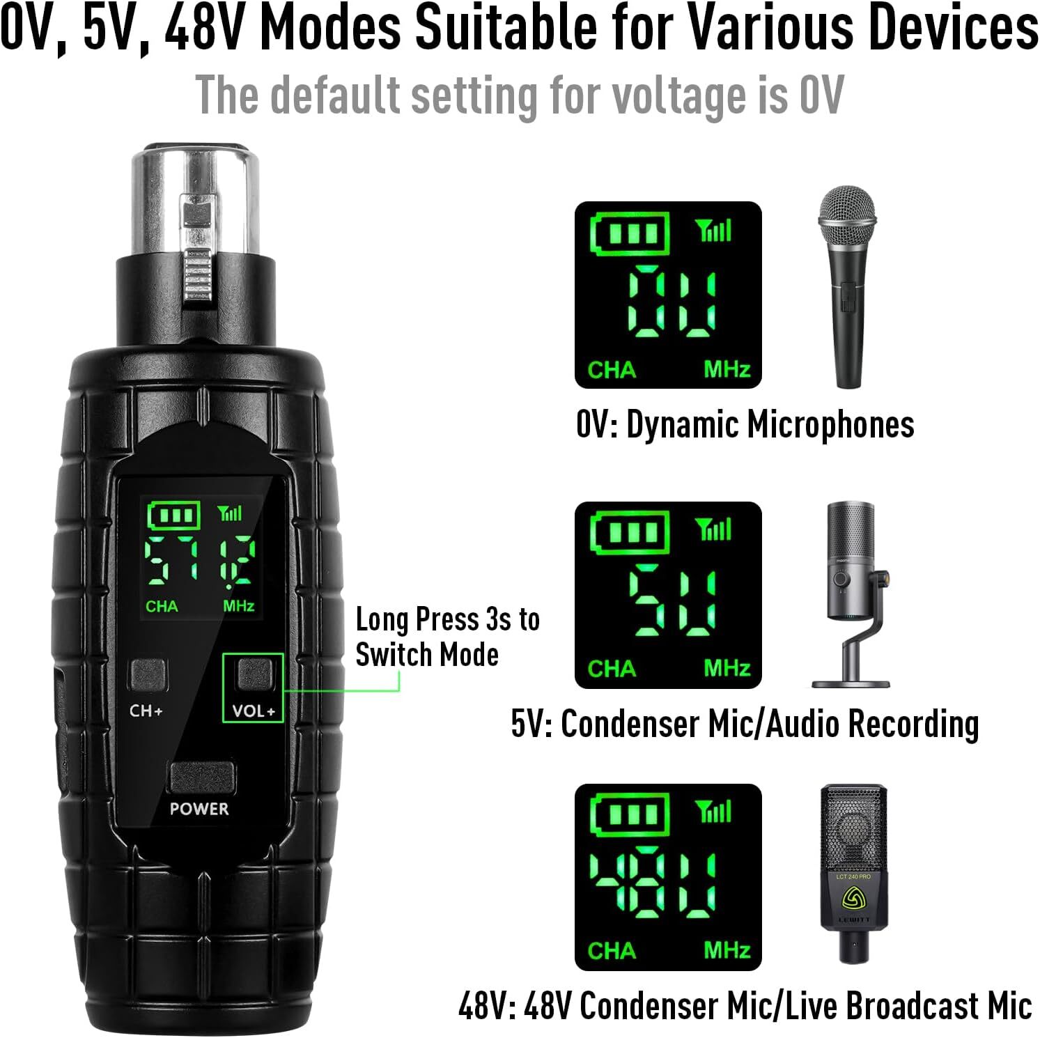 UHF Wireless Microphone System,Transmitter and Receiver XLR Adapter for Dynamic