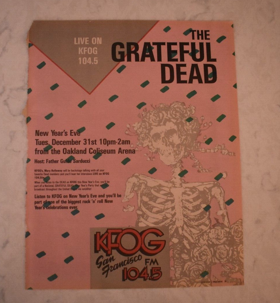 Grateful Dead full page concert  ad 1985 New Years Eve  KFOG 104.5 FM radio ad