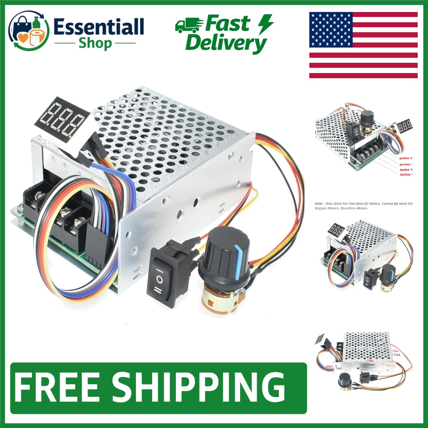 10-55V 60A Stepless Speed Controller for Brushed Motors - Forward/Reverse Switch