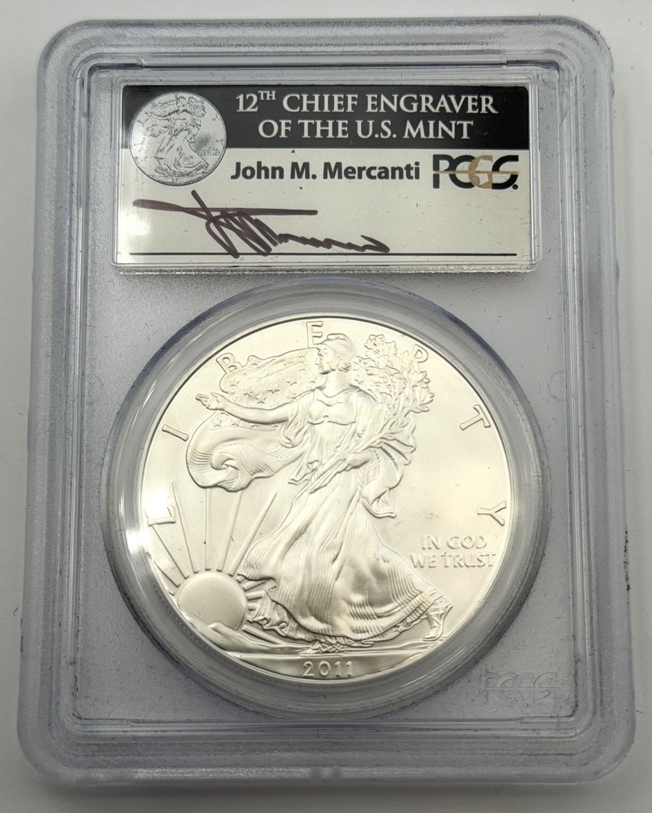 2011-P Mercanti Signed ASE American Silver Eagle $1 PCGS MS70 First Strike 25th
