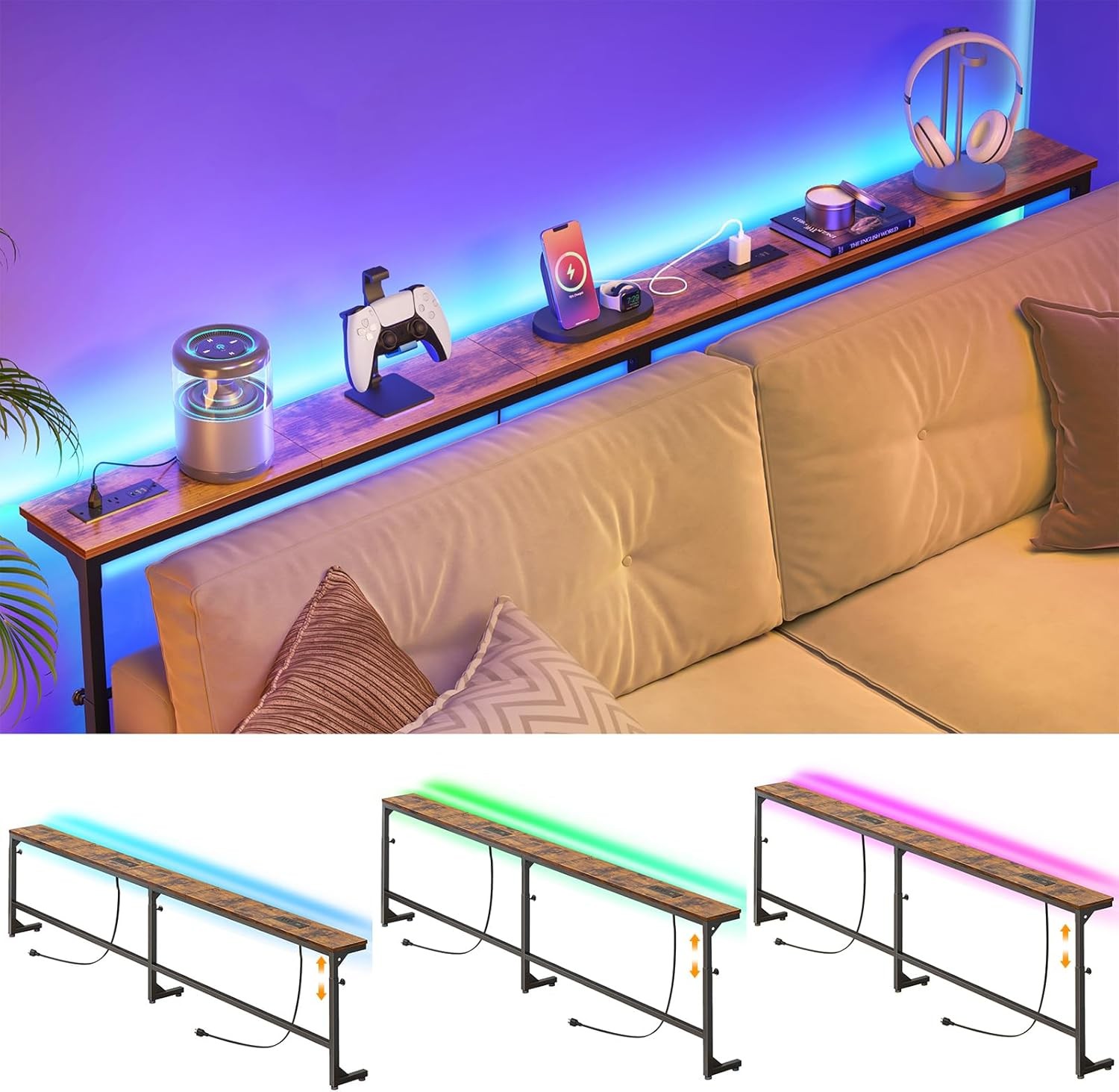 79in Behind The Couch Table Skinny Adjustable Height Sofa Table with Outlet