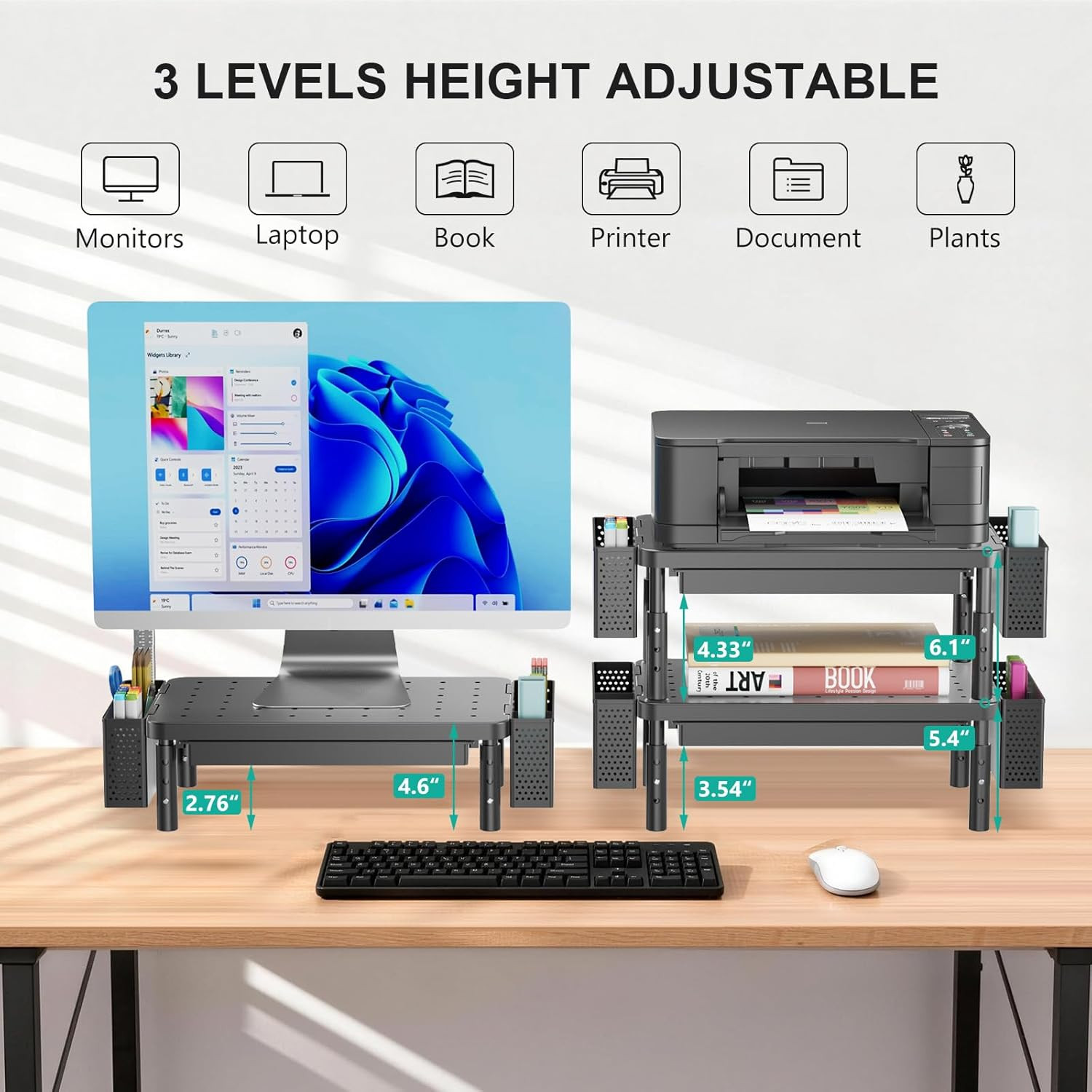 Computer Monitor Stand with Storage, Desk Organizer with Drawer and Pen Holder,