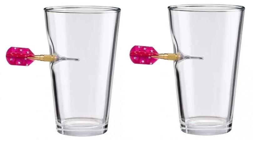 Original BenShot Pint Glass w/ Real Dart Groomsmen Unique Man Gift ~ 2 PACK