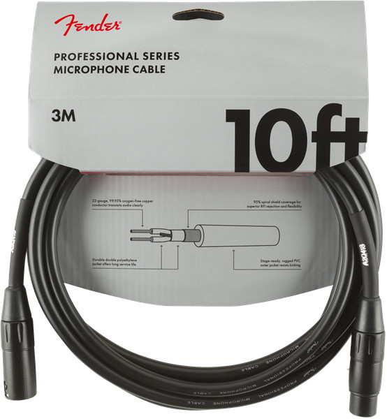 Fender Professional Series Microphone/Mic XLR Cable, Black, 10' ft