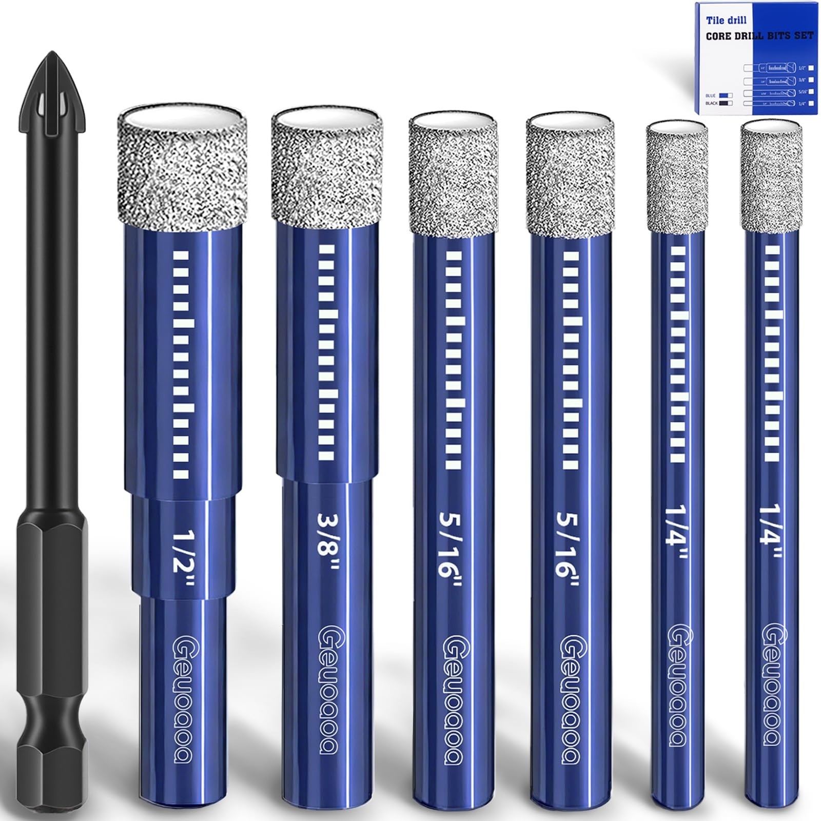 7 Pcs Diamond Drill Bits Set for Ceramic Glass Stone Porcelain Tile, Multi-Pu...