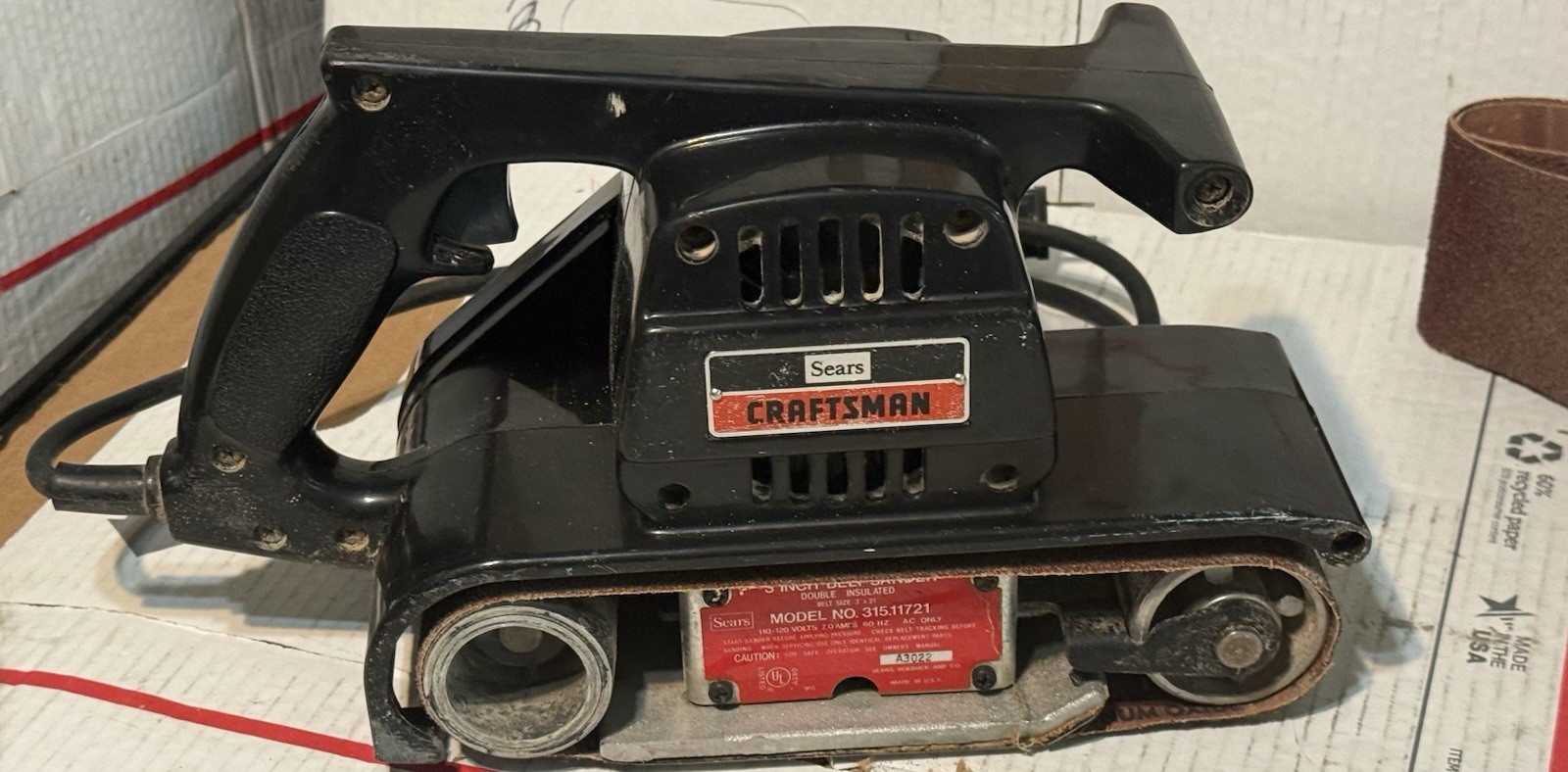 VINTAGE SEARS CRAFTSMAN 315.11721 DOUBLE INSULATED 3" BELT SANDER -MADE IN USA!