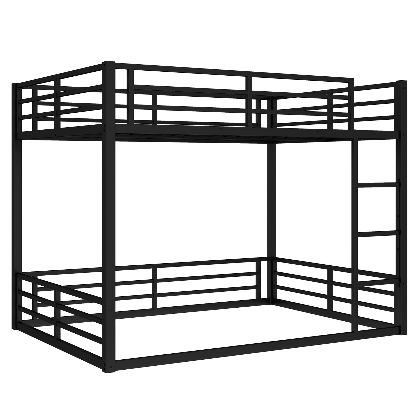 Metal Queen Over Queen Bunk Bed, Black, Space Saving, Noise Reduced