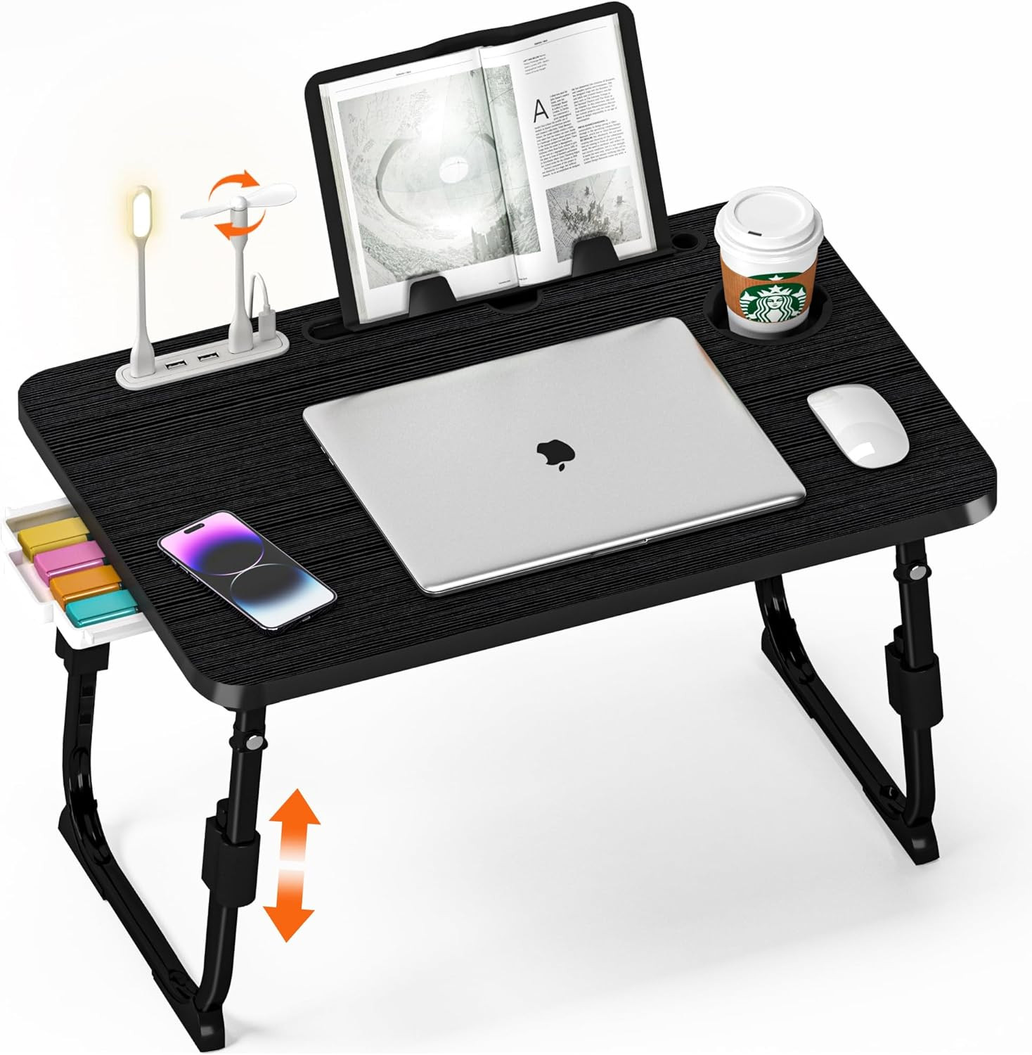 Lap Desk for Bed, Adjustable Laptop Desk with USB Charging Port, Storage Drawer