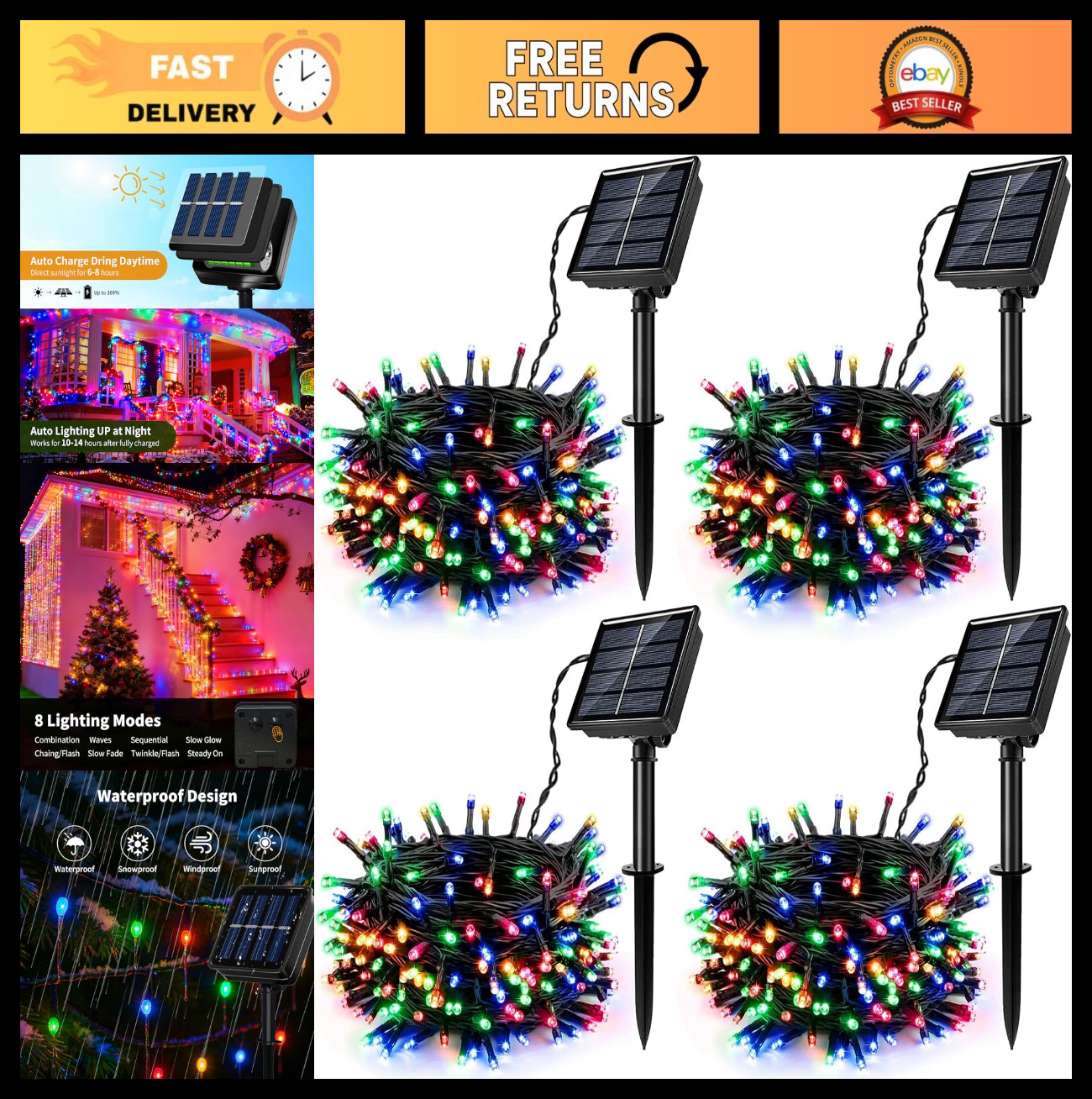 Multicolored Solar String Lights 480 LED 157FT - 8 Modes, Waterproof Twinkle Lig
