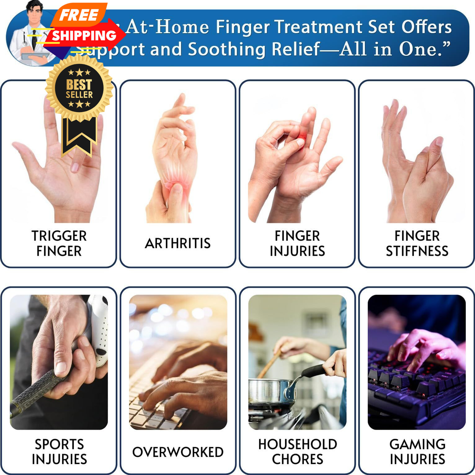 Simplation Trigger Finger Splint and Ice Pack (2+2 Set) for Pain One Size
