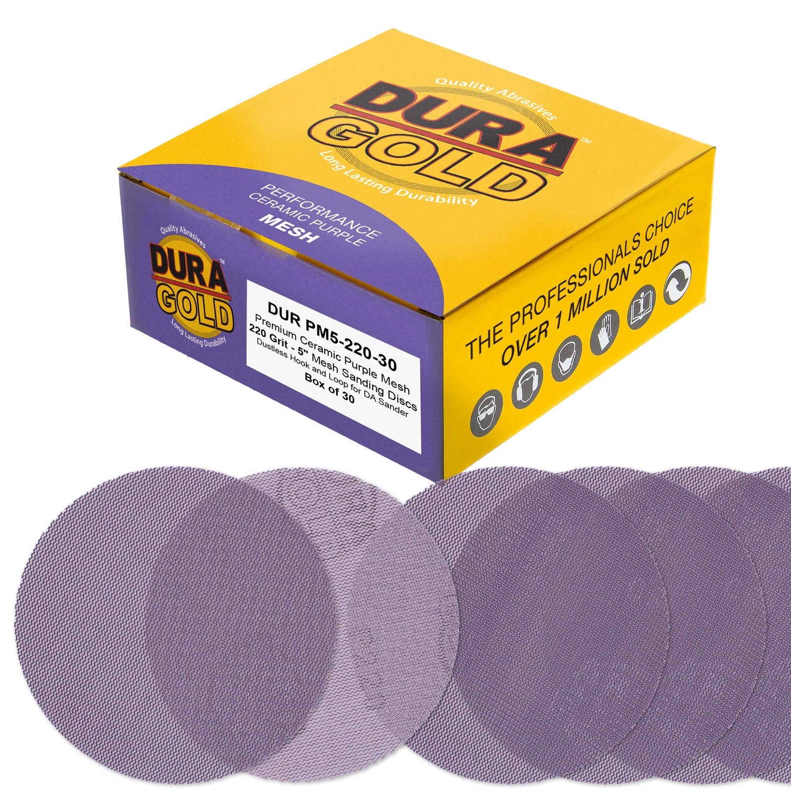 220 Grit 5" Purple Ceramic Mesh Sanding Discs, Box of 30 - Hook & Loop Sandpaper